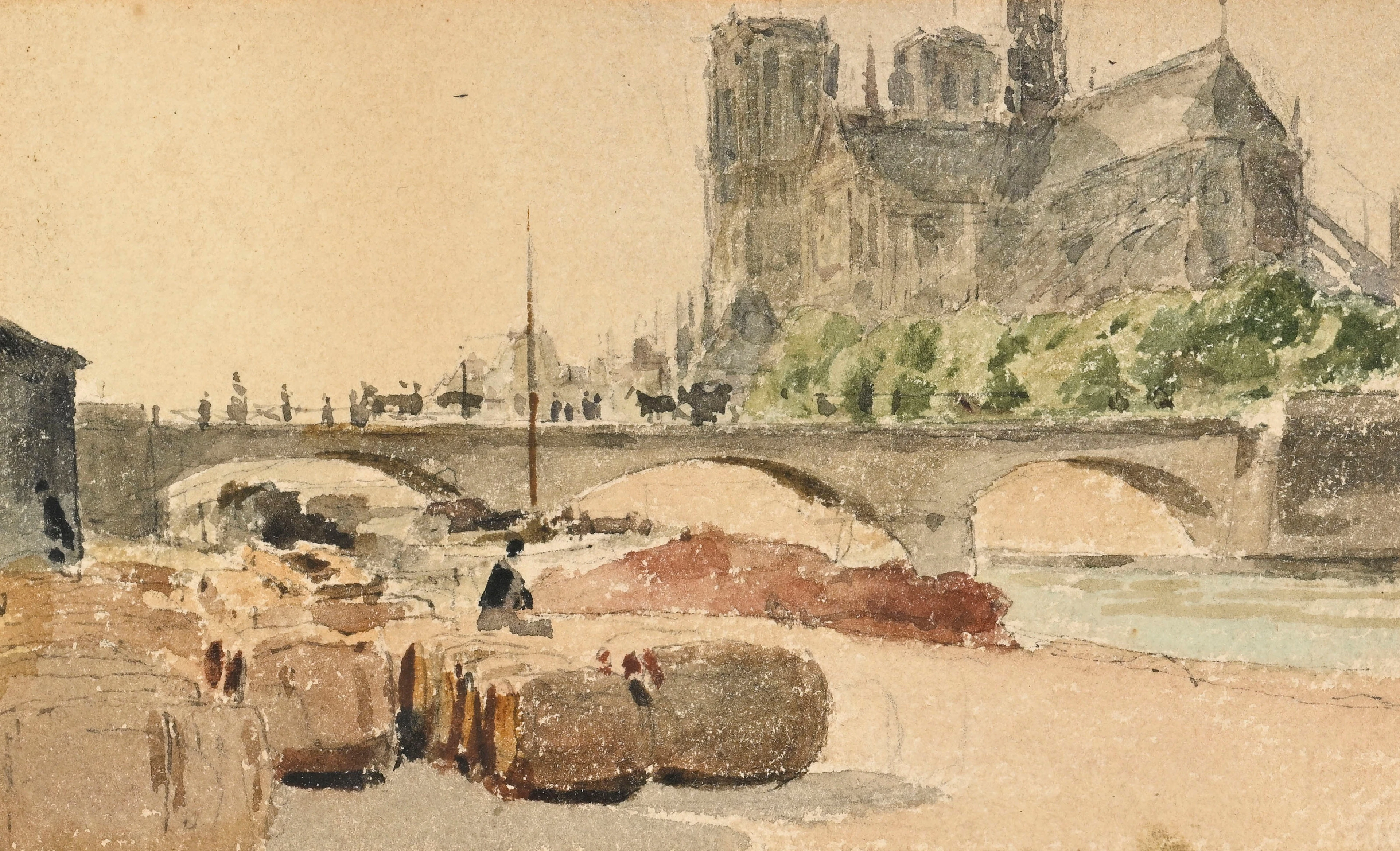 Albert Anker (1831-1910), Paysages et intérieurs, ensemble de 2 aquarelles