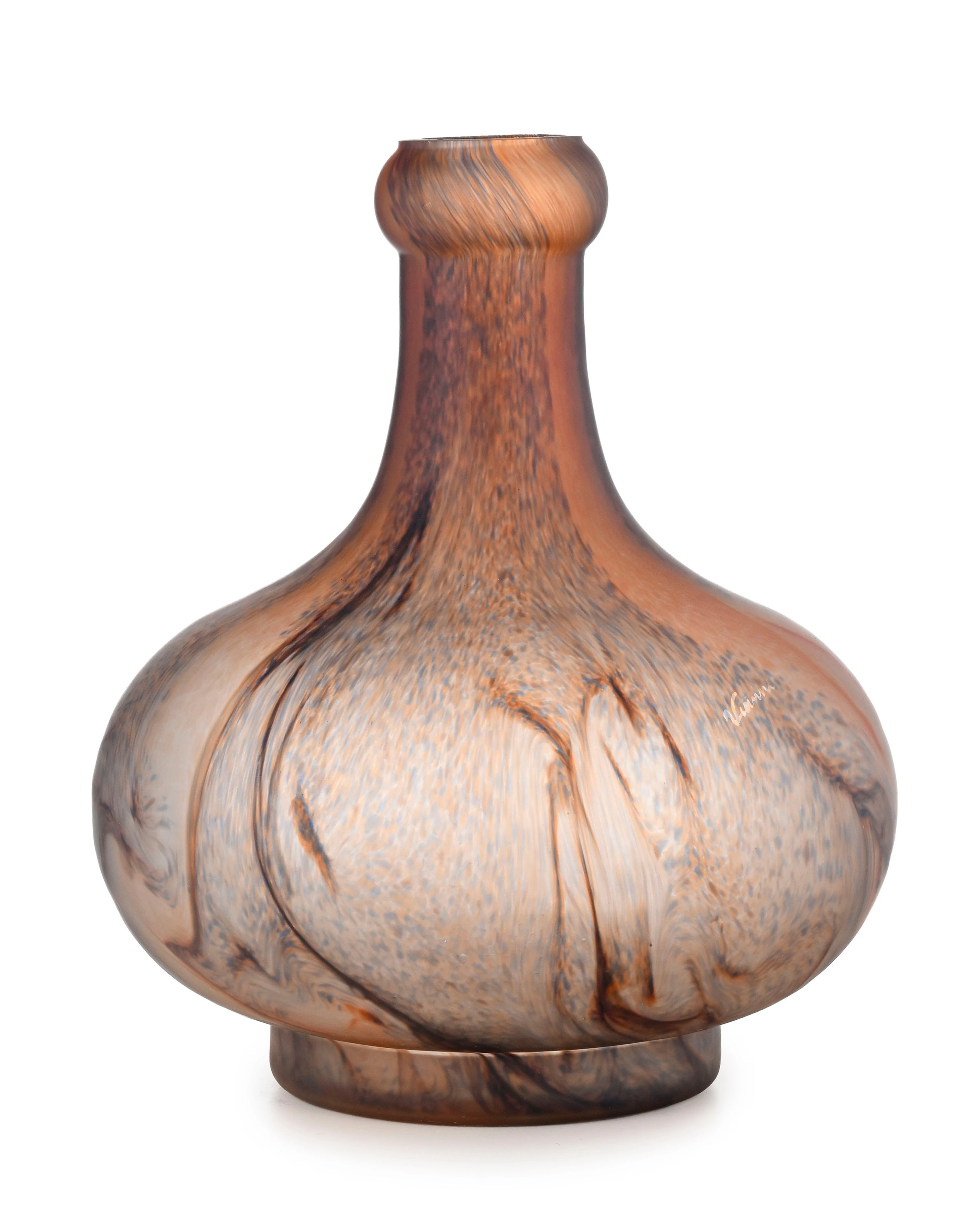 Vianne. Grand vase pansu sur talon Art Déco en verre marmoréen, h. 45 cm