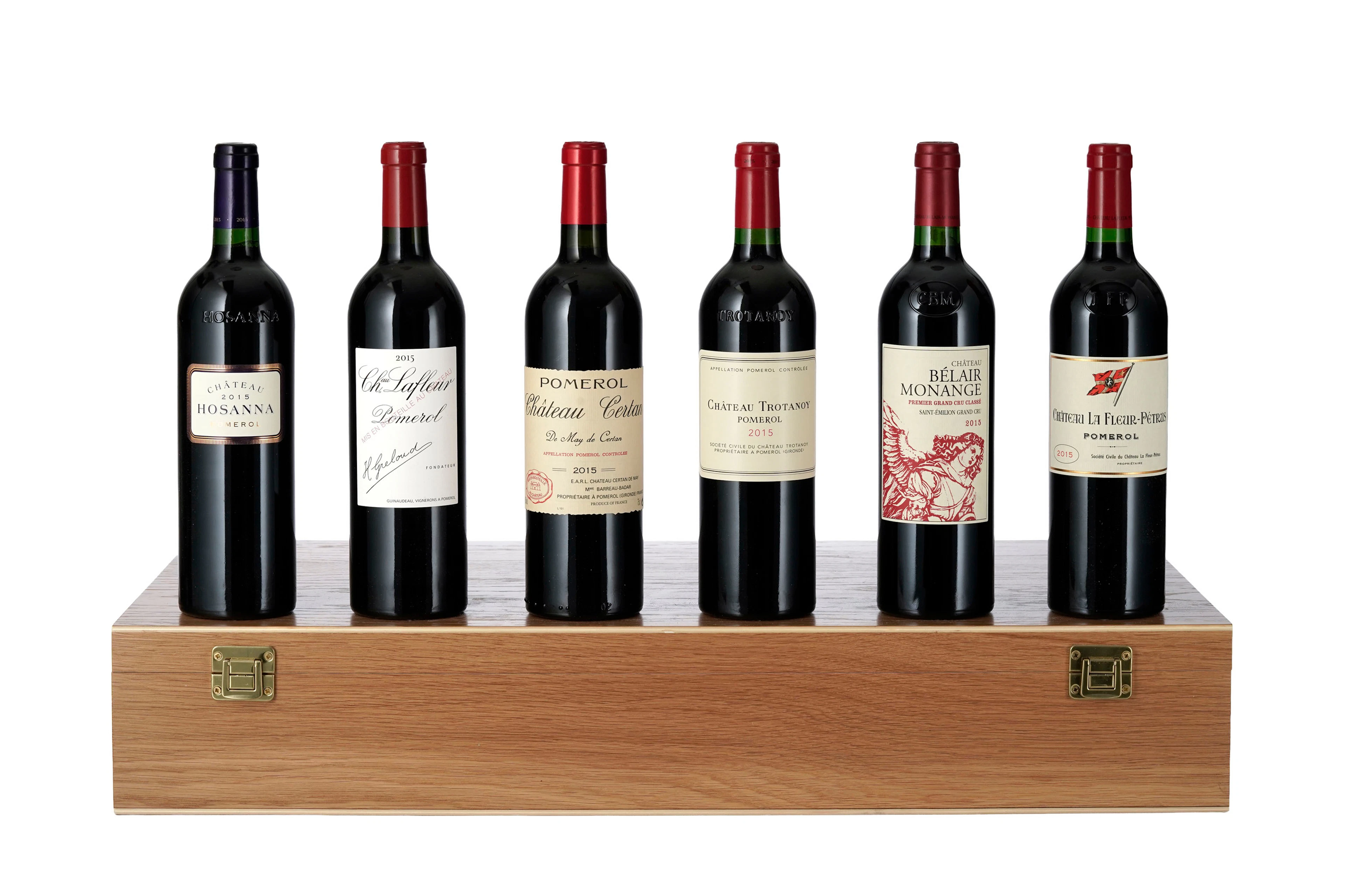 Coffret comprenant 5 bts de Pomerol et 1 bt. de St. Emilion, 2015:
