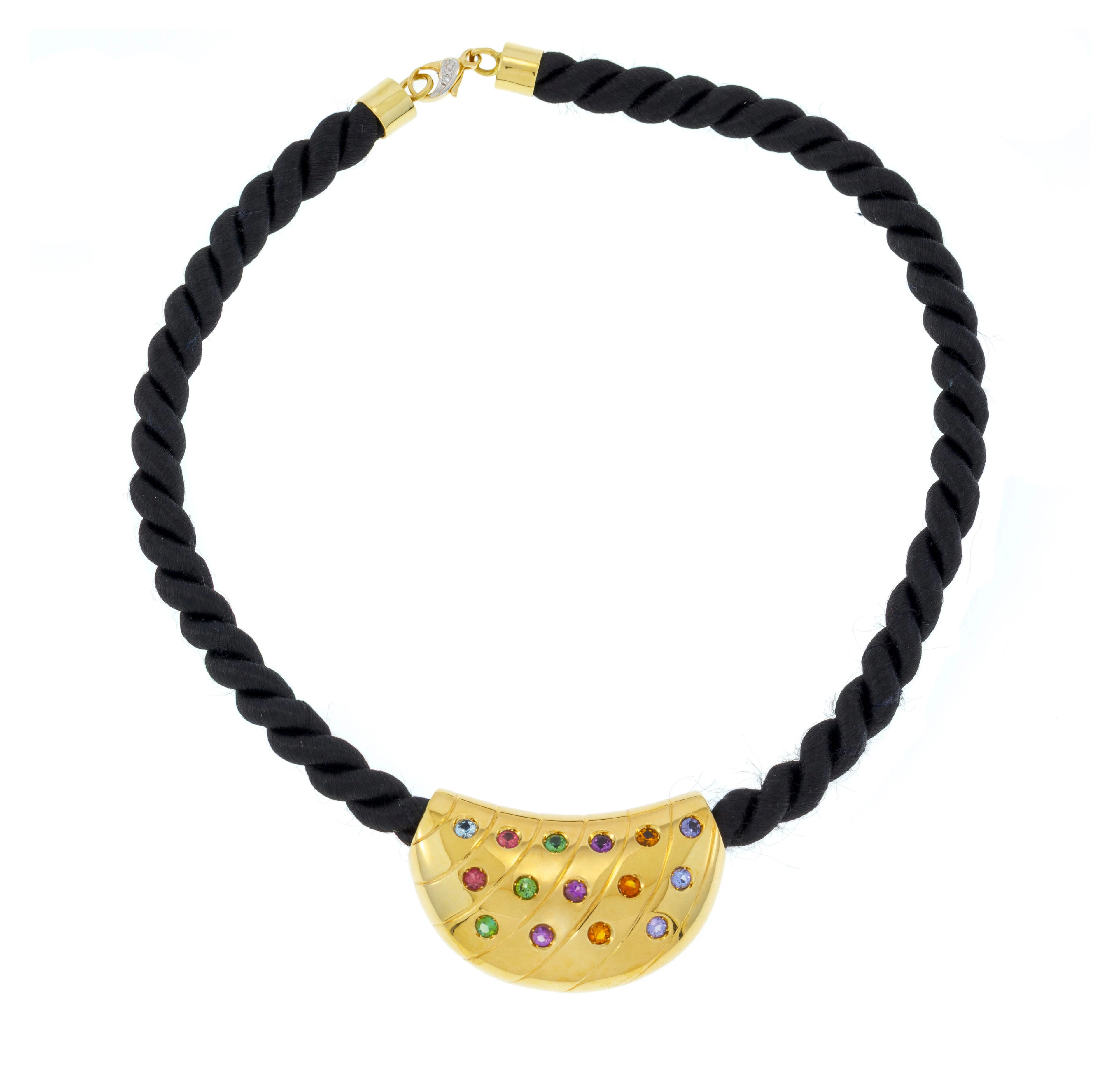 Centre de collier détachable or 750 forme demi-lune parsemé de citrines
