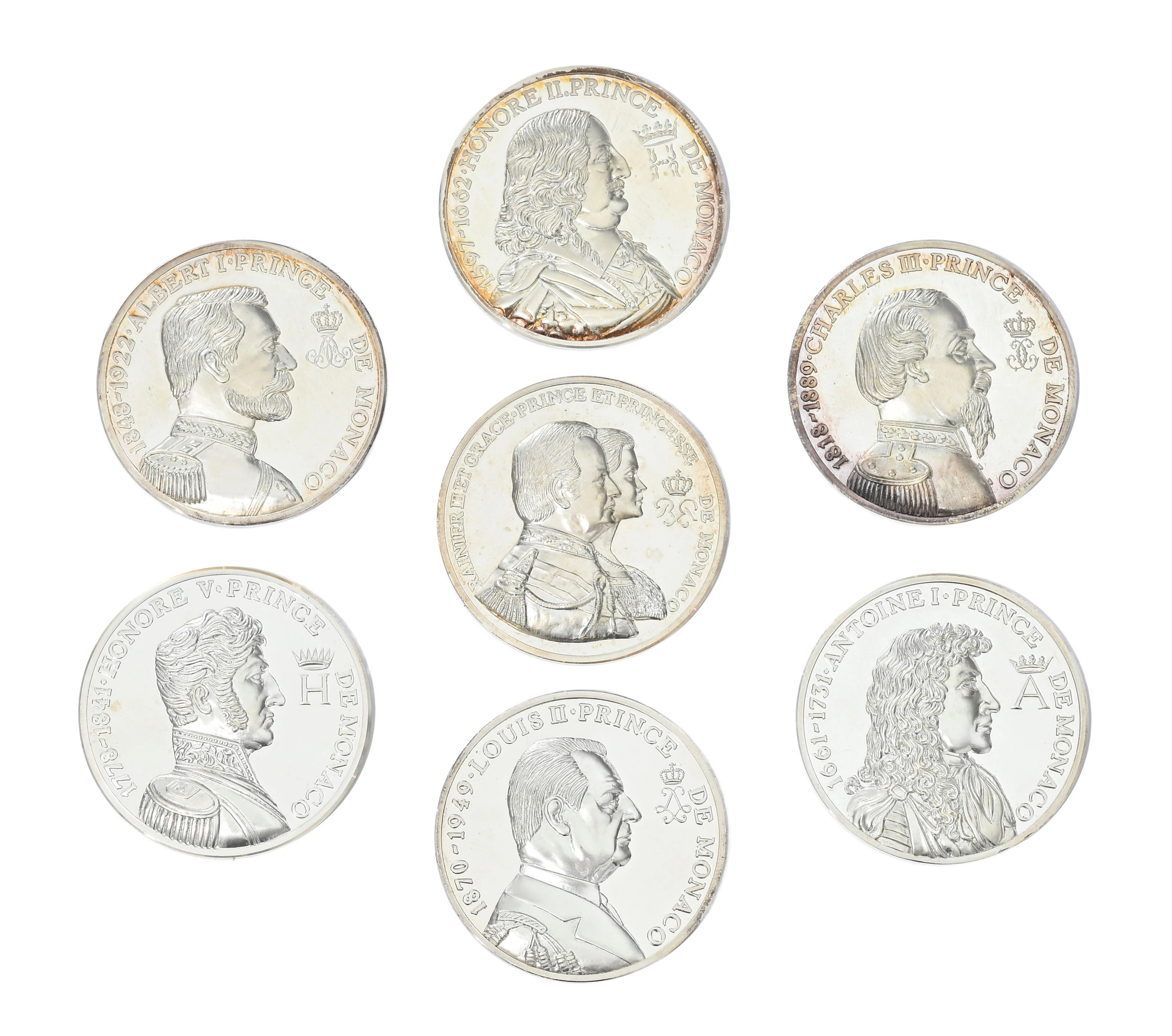 Principauté de Monaco, Rainier III (1949-2005), coffret de 7 médailles