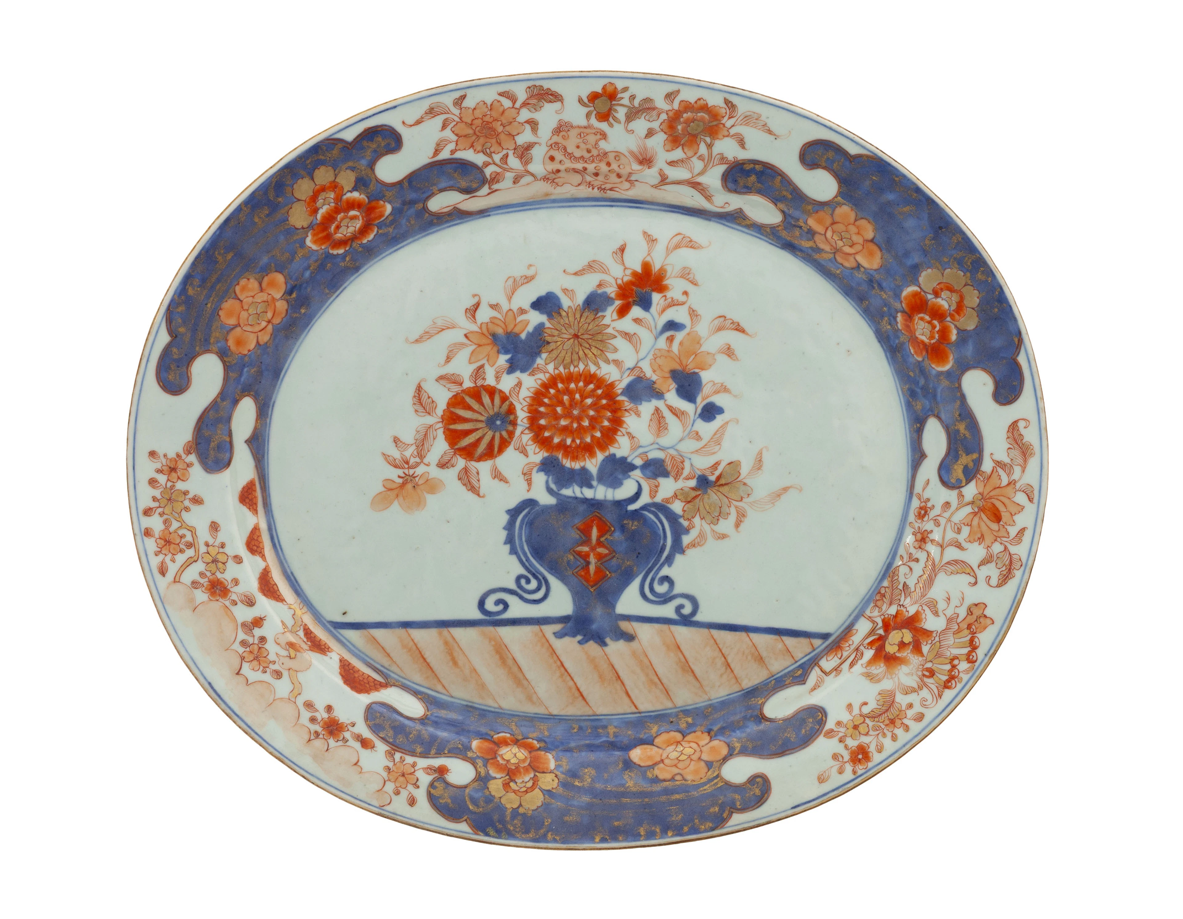 Grand plat ovale en porcelaine Imari, Chine, dynastie Qing, décor