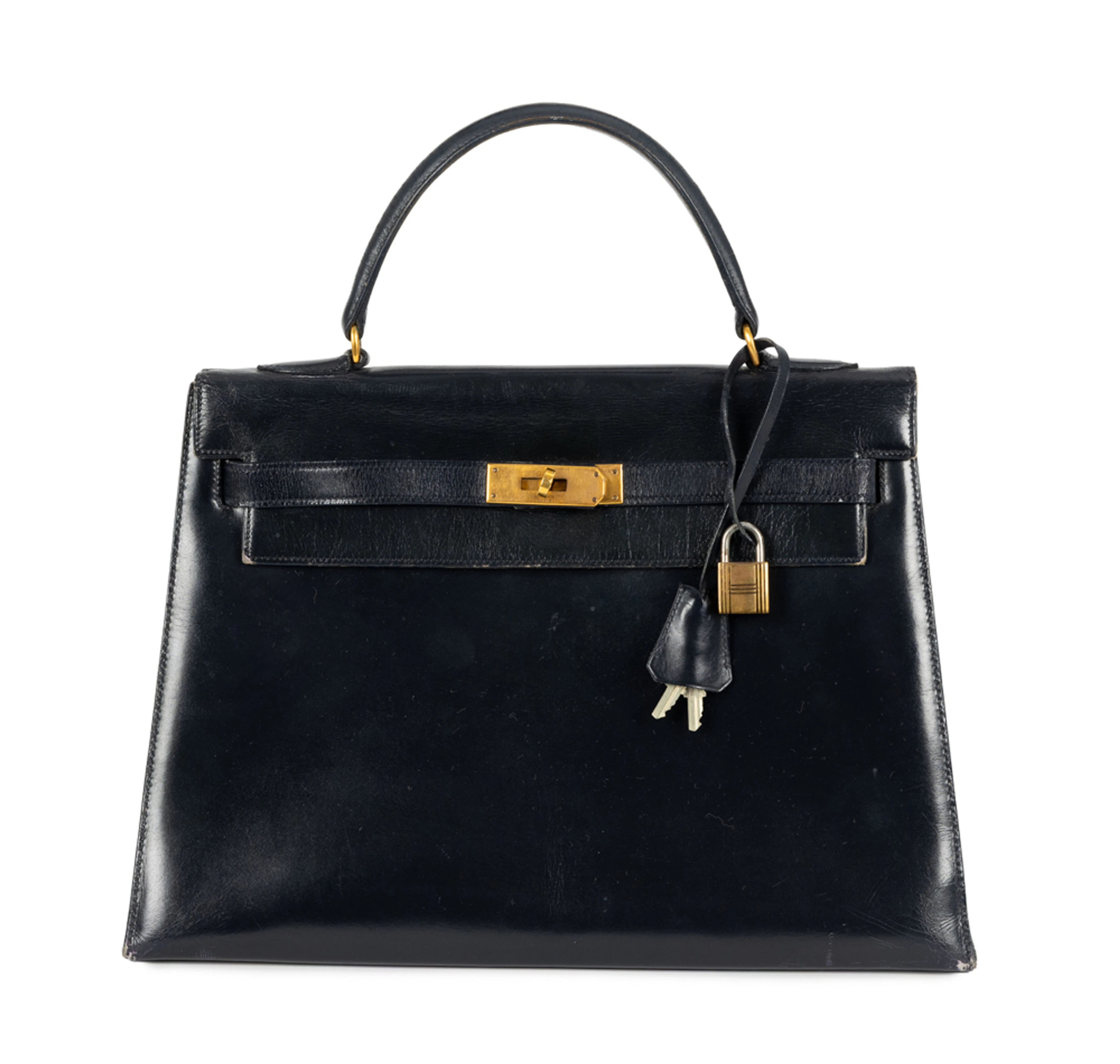 Hermès, sac Kelly 32 Sellier en cuir de box noir, années 1950, probablement