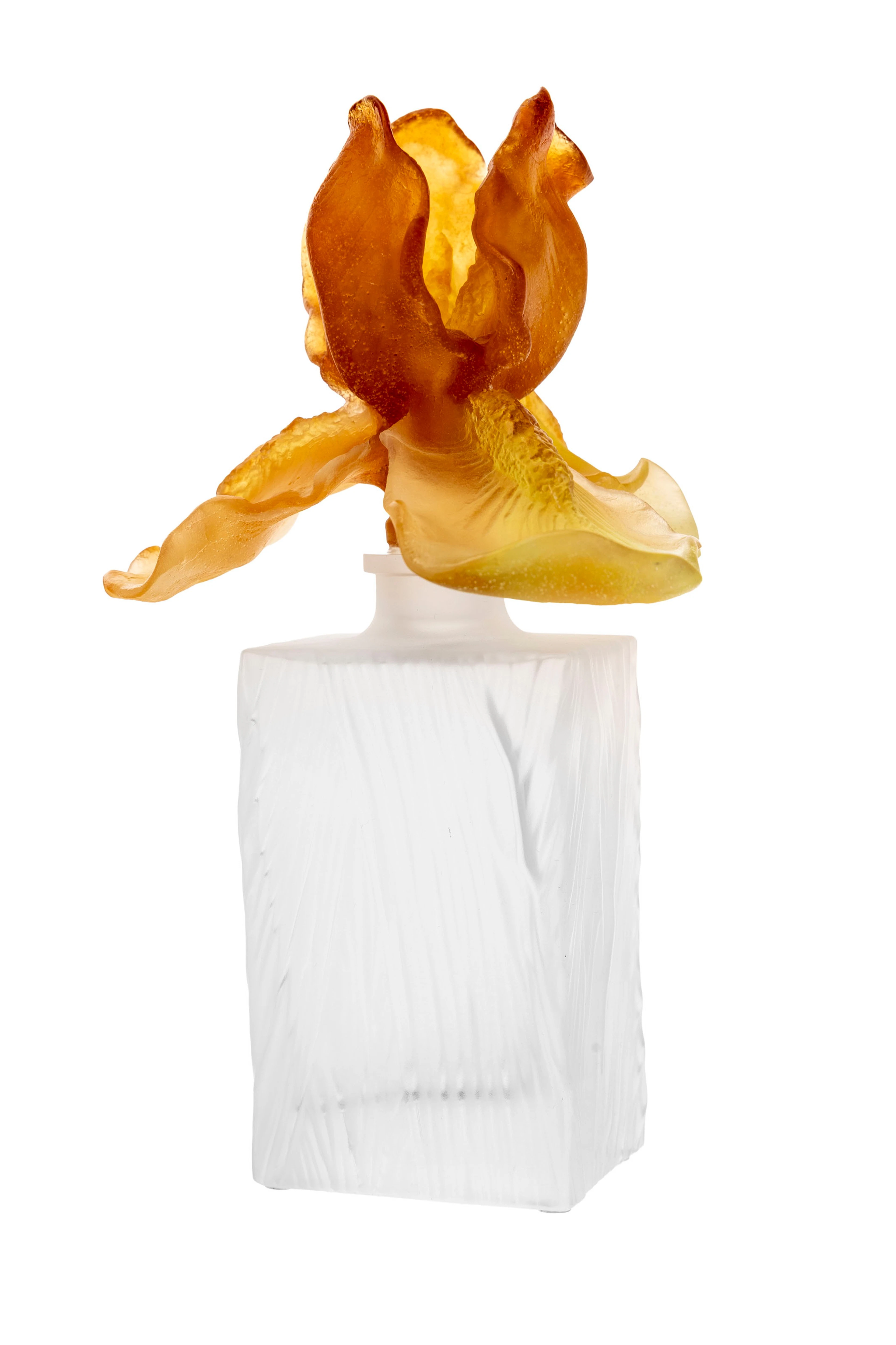 Daum France pour Harrods. Flacon carré Iris en verre et pâte de verre