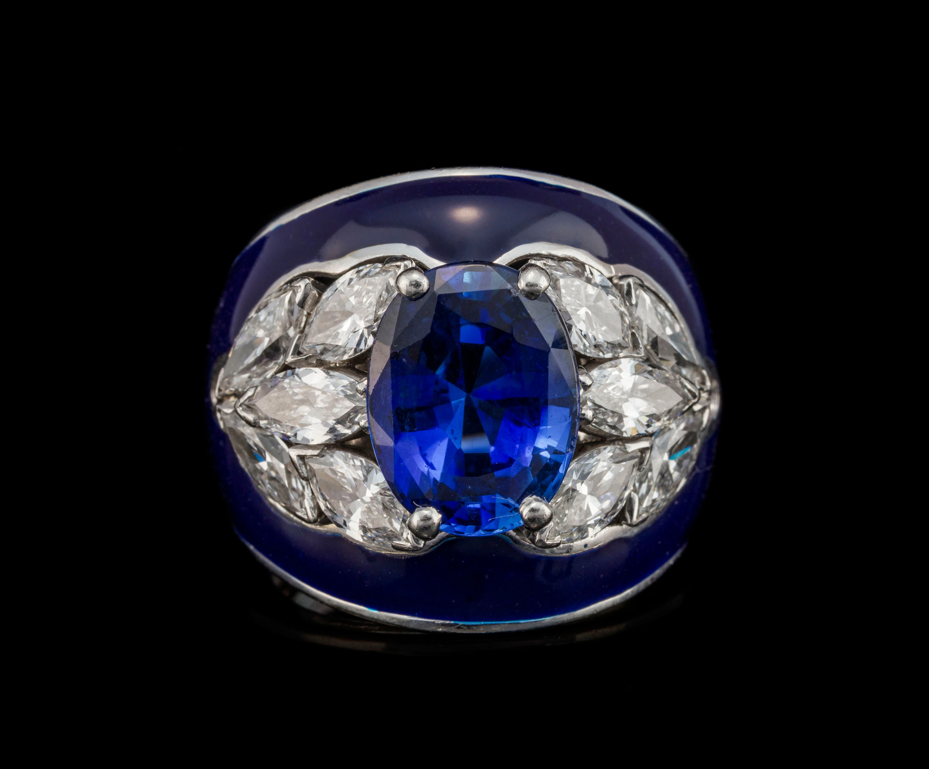 Bague modulable or gris 750 sertie d'un saphir ovale (5 carats) épaulé