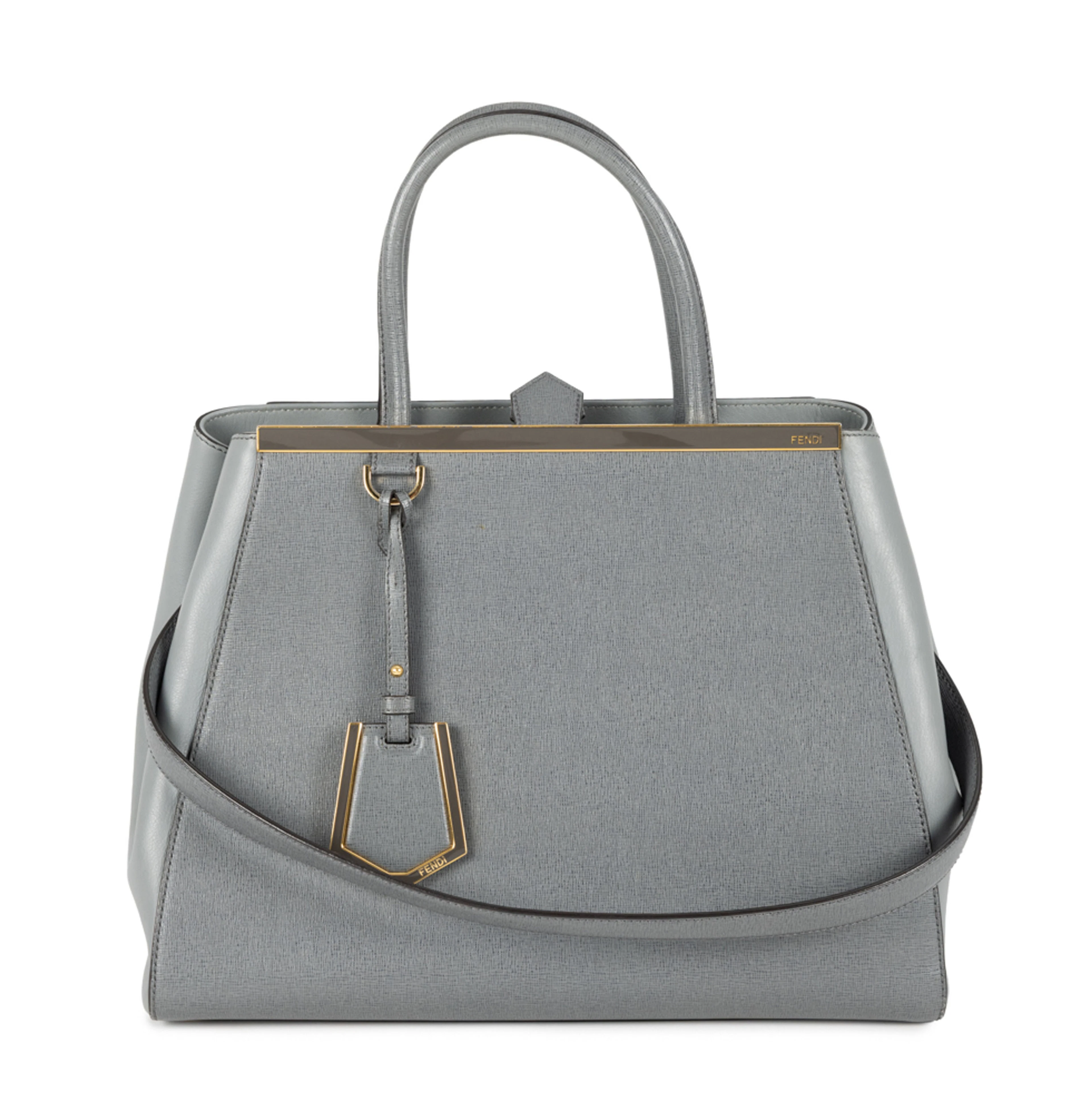 Fendi, sac 2Jours Shopping Medium en cuir gris texturé, garnitures