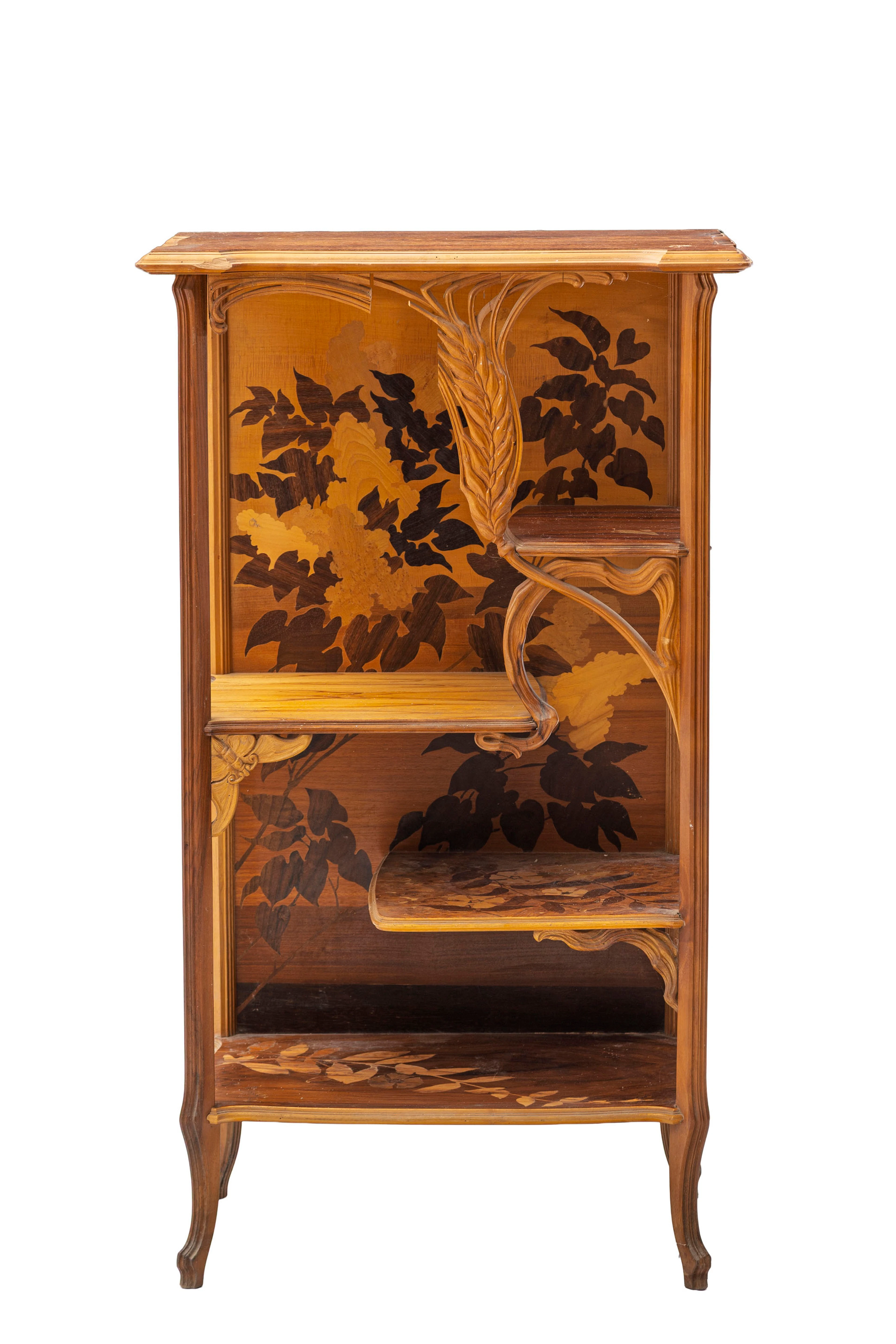 Cabinet d'époque Art Nouveau signé Gallé, en hêtre sculpté d'une gerbe