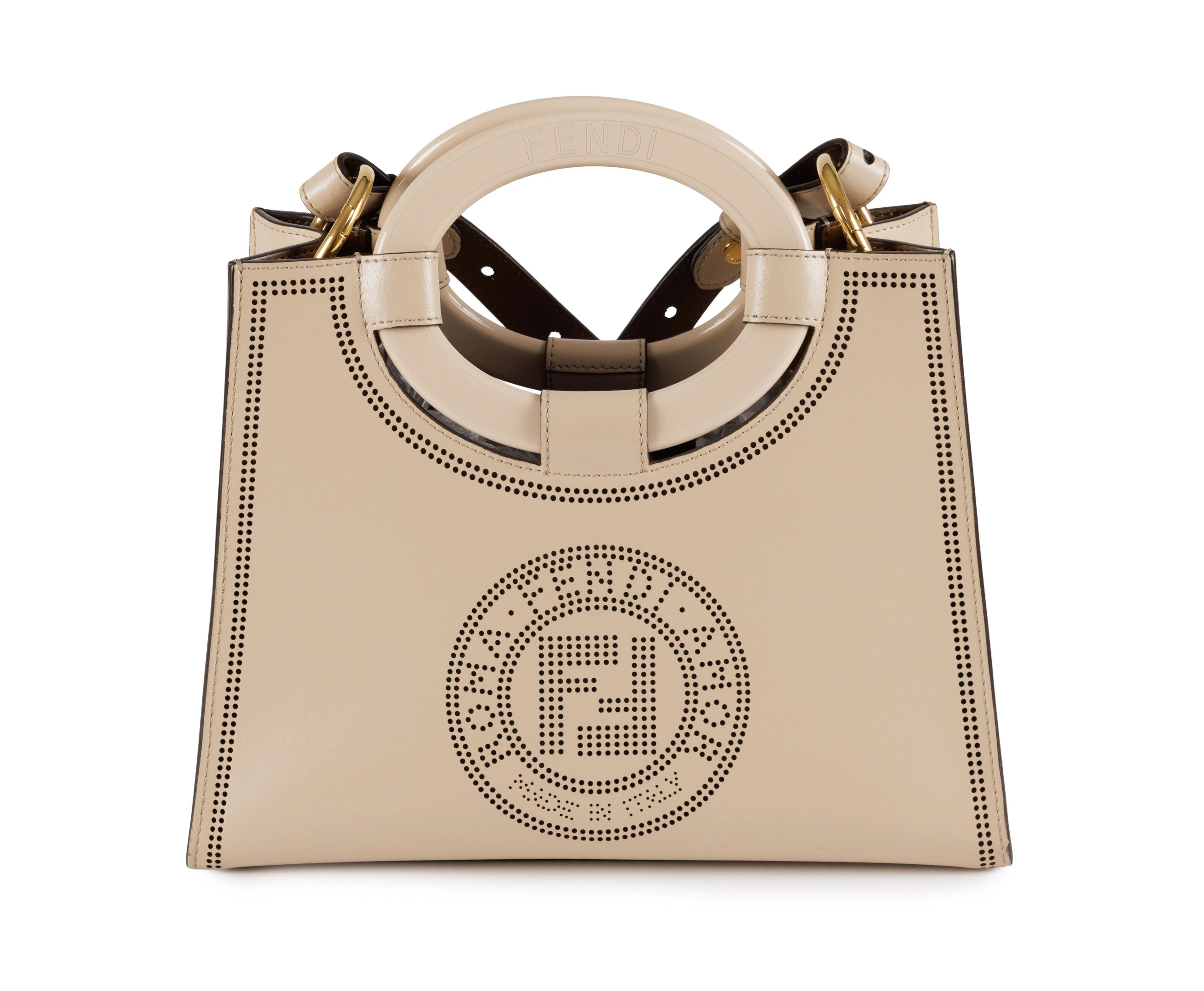 Fendi, sac Runaway Shopping Tote en cuir beige perforée Fendi Roma