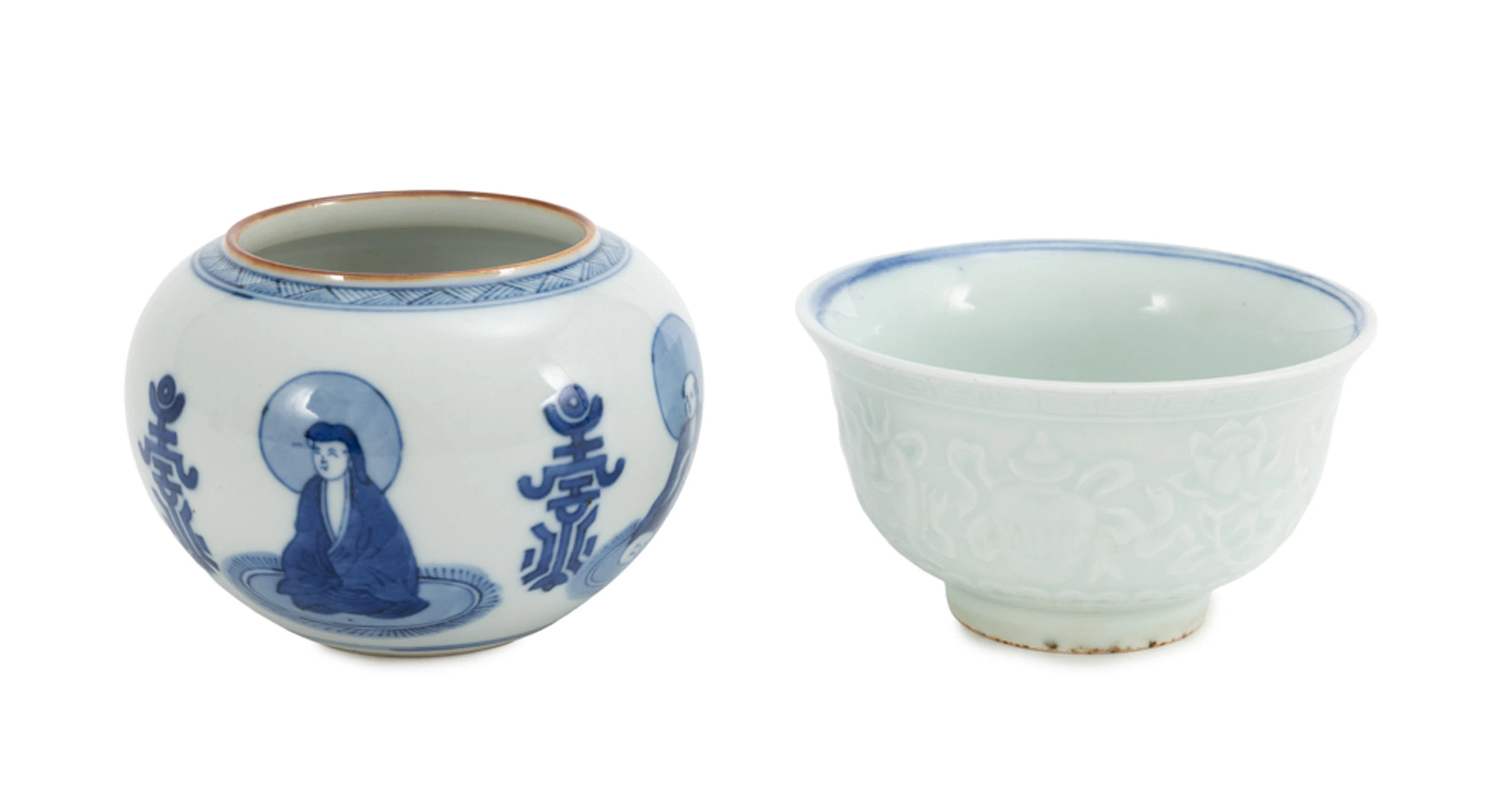 Bol et pot en porcelaine, Chine, XIX-XXe s., les deux au décor en