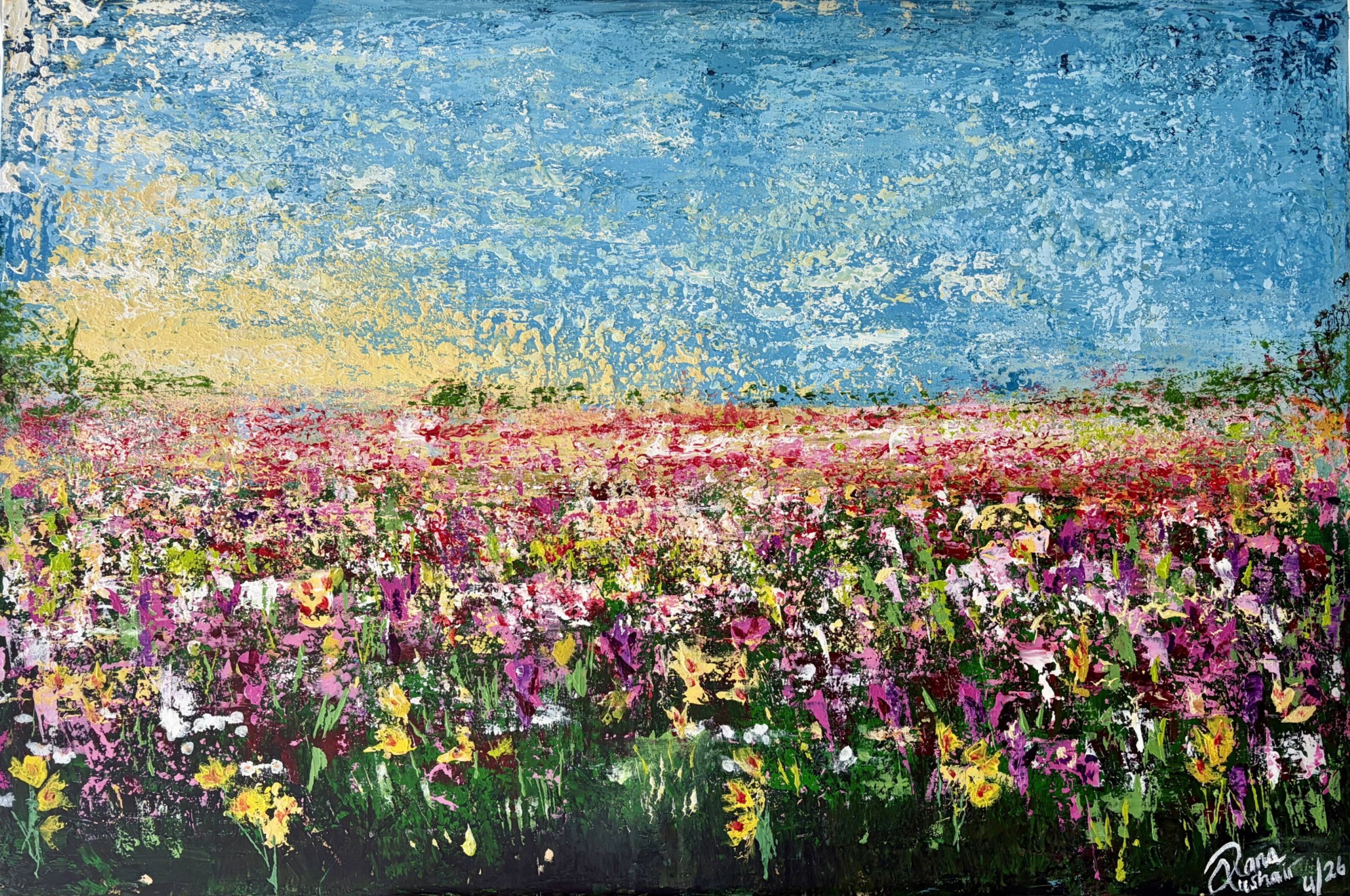 Œuvre d’art de Rana Hazboun Qushair : « Champs de joie », 120x80cm