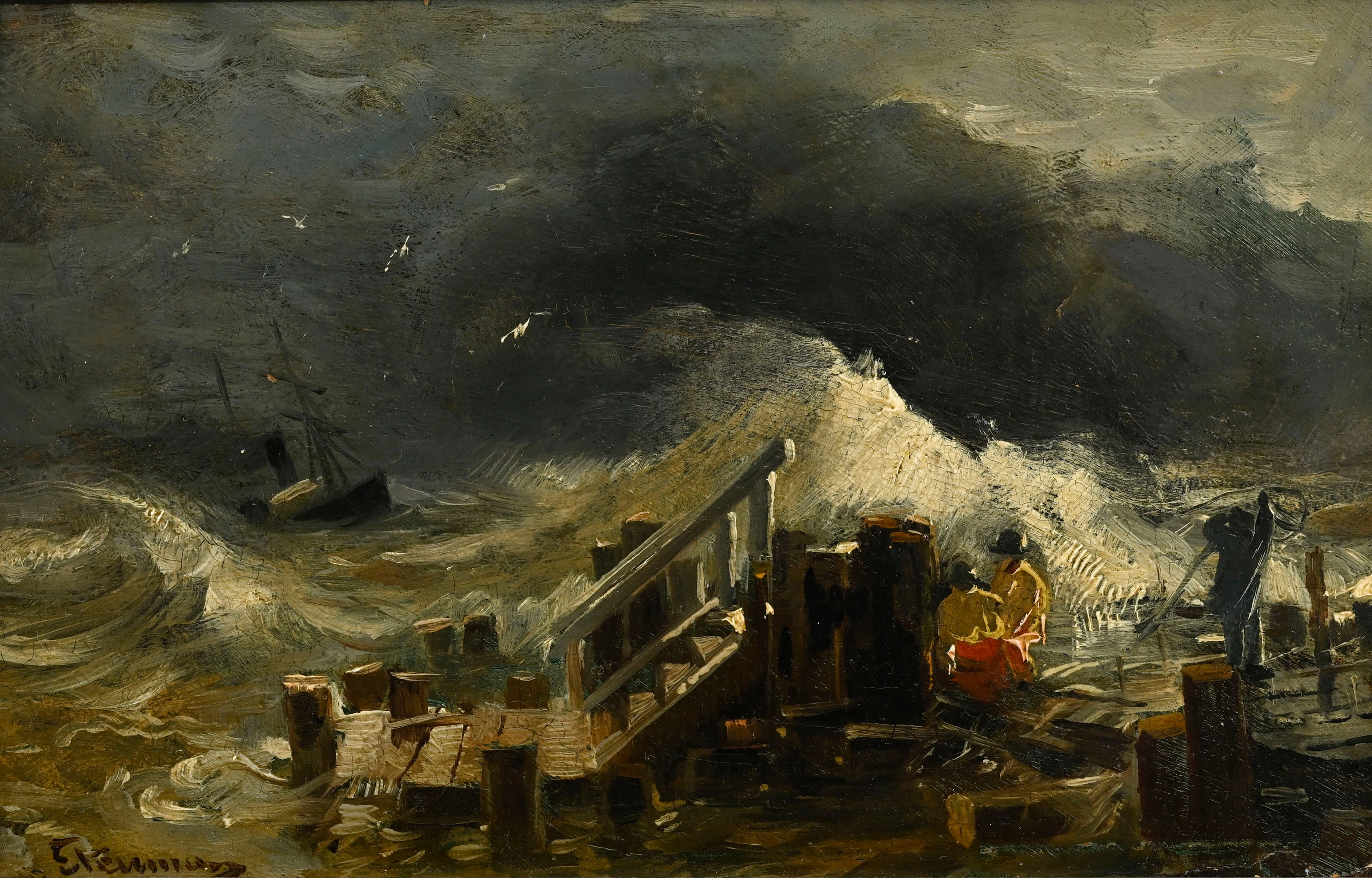 Emil Friedrich Neumann (1842-1903), Tempête en bord de mer, huile