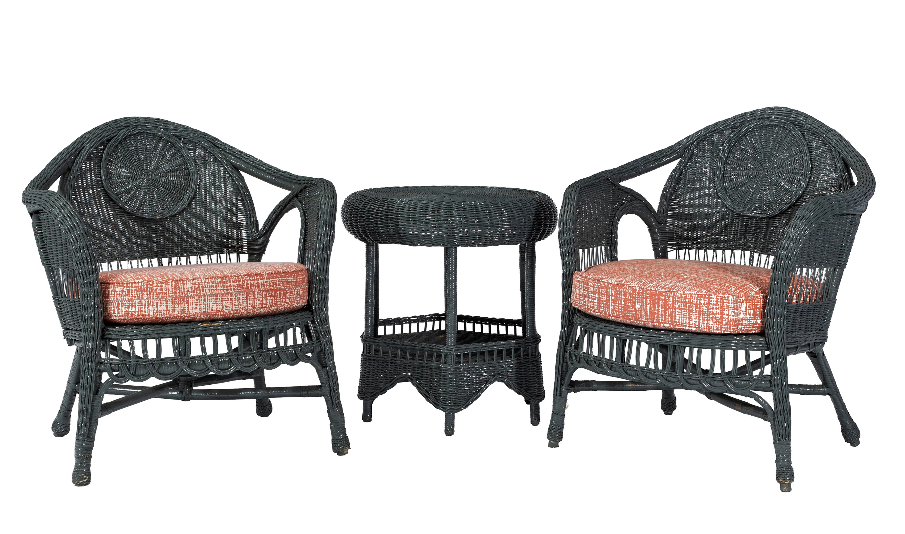 Paire de fauteuils et une table d'appoint de jardin d'hiver, XXe s.