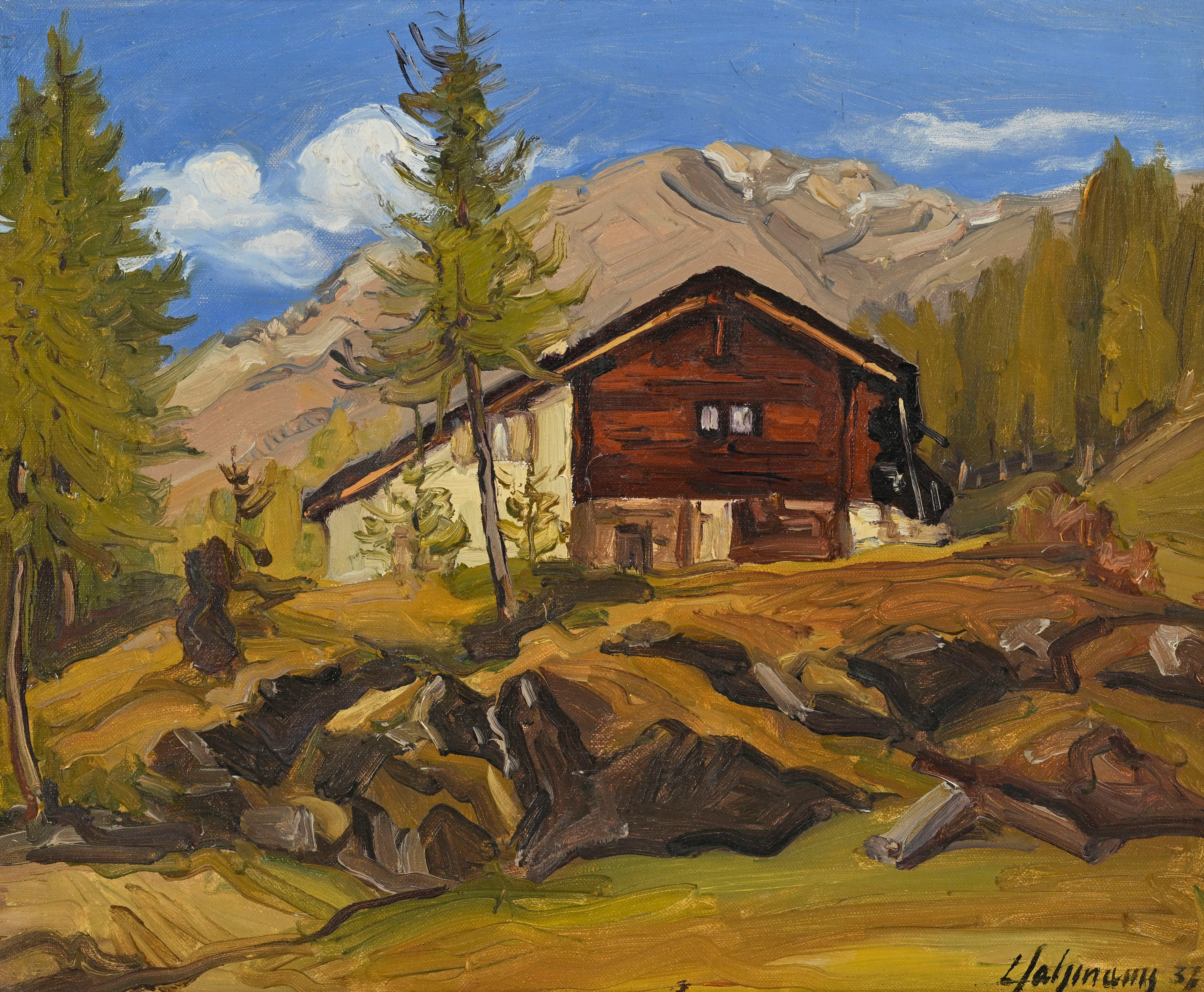 Louis Henri Salzmann (1887-1955), Chalet de montagne, 1937, huile