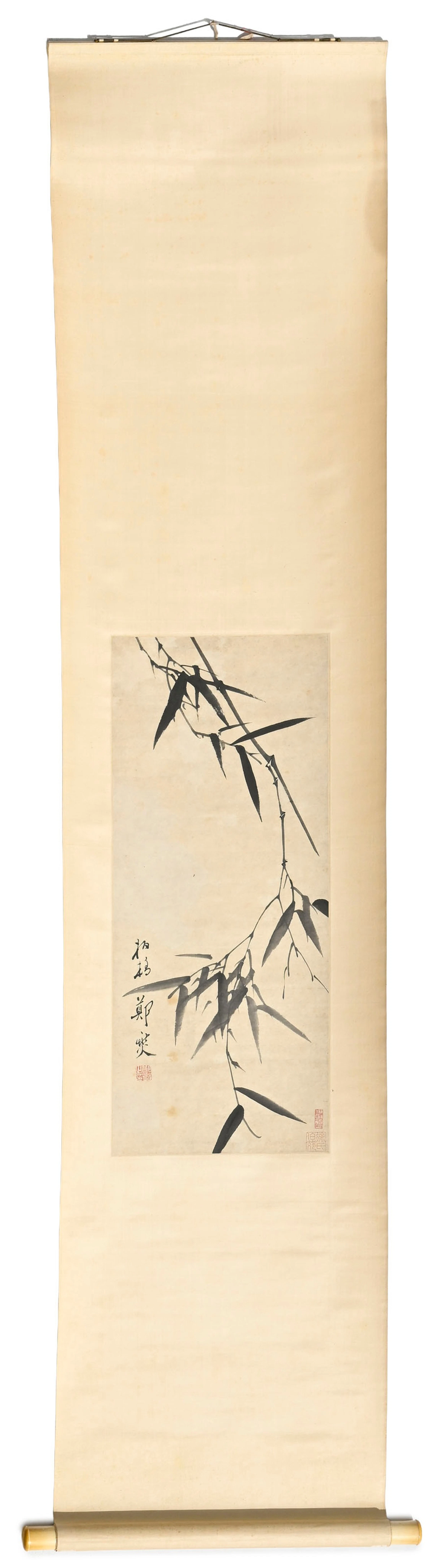 Bambous, peinture sur papier, montée en rouleau, portant une signature