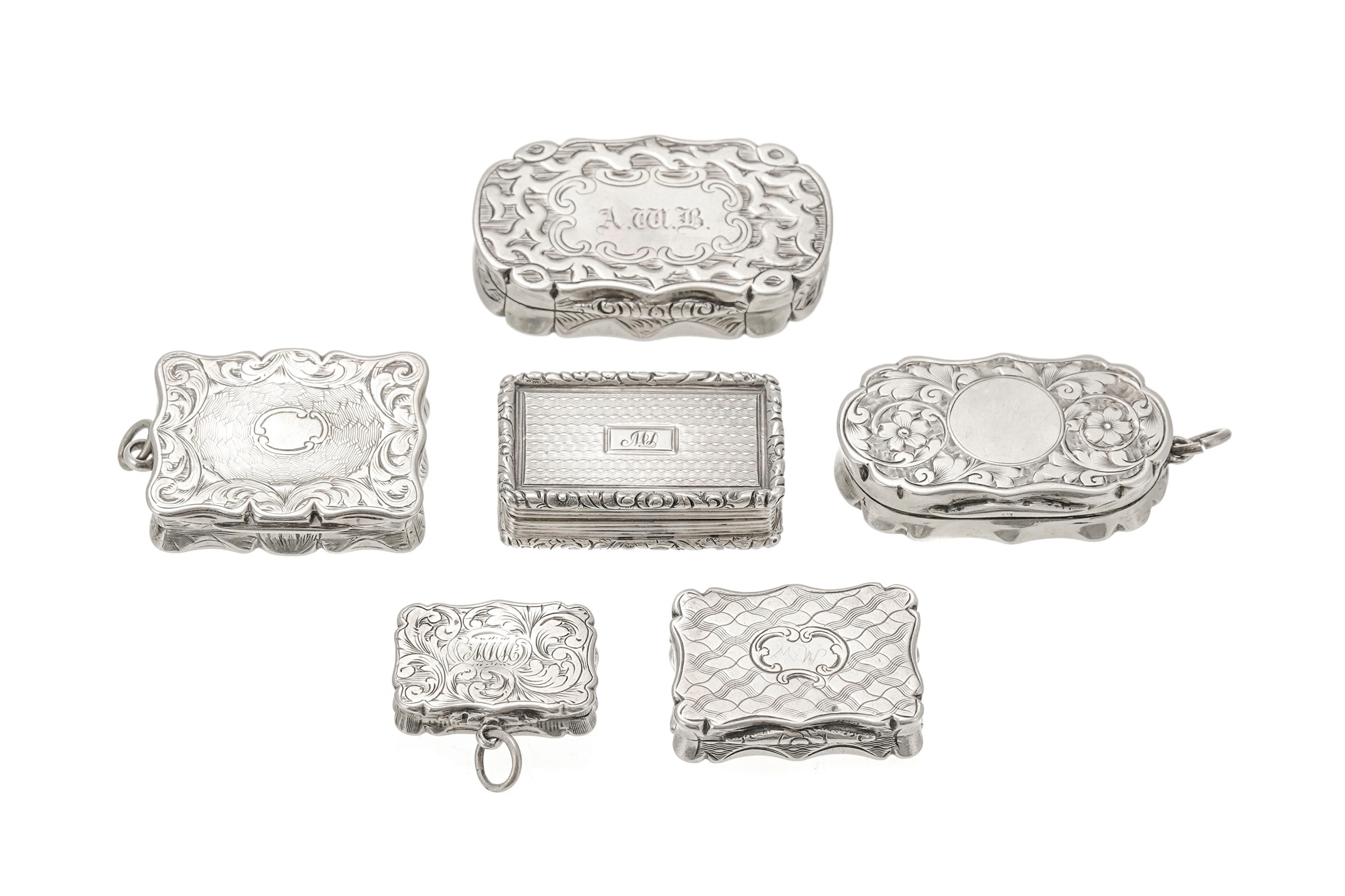 Ensemble de 6 vinaigrettes d'époque Victorienne en argent et vermeil