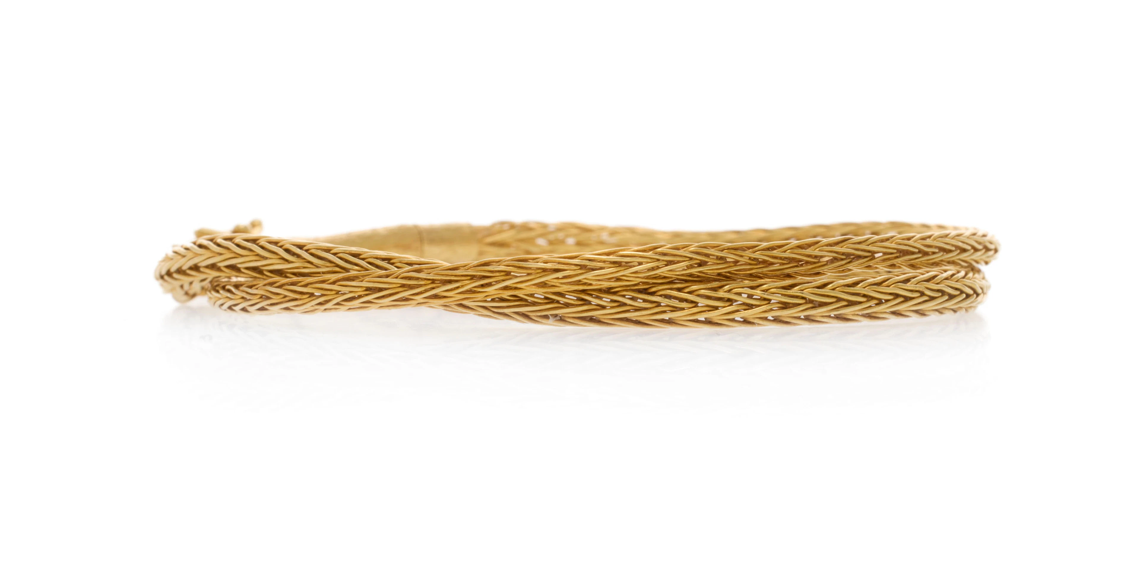 Lalounis, paire de bracelets or 750 à maille épis, signés, long. 20.5