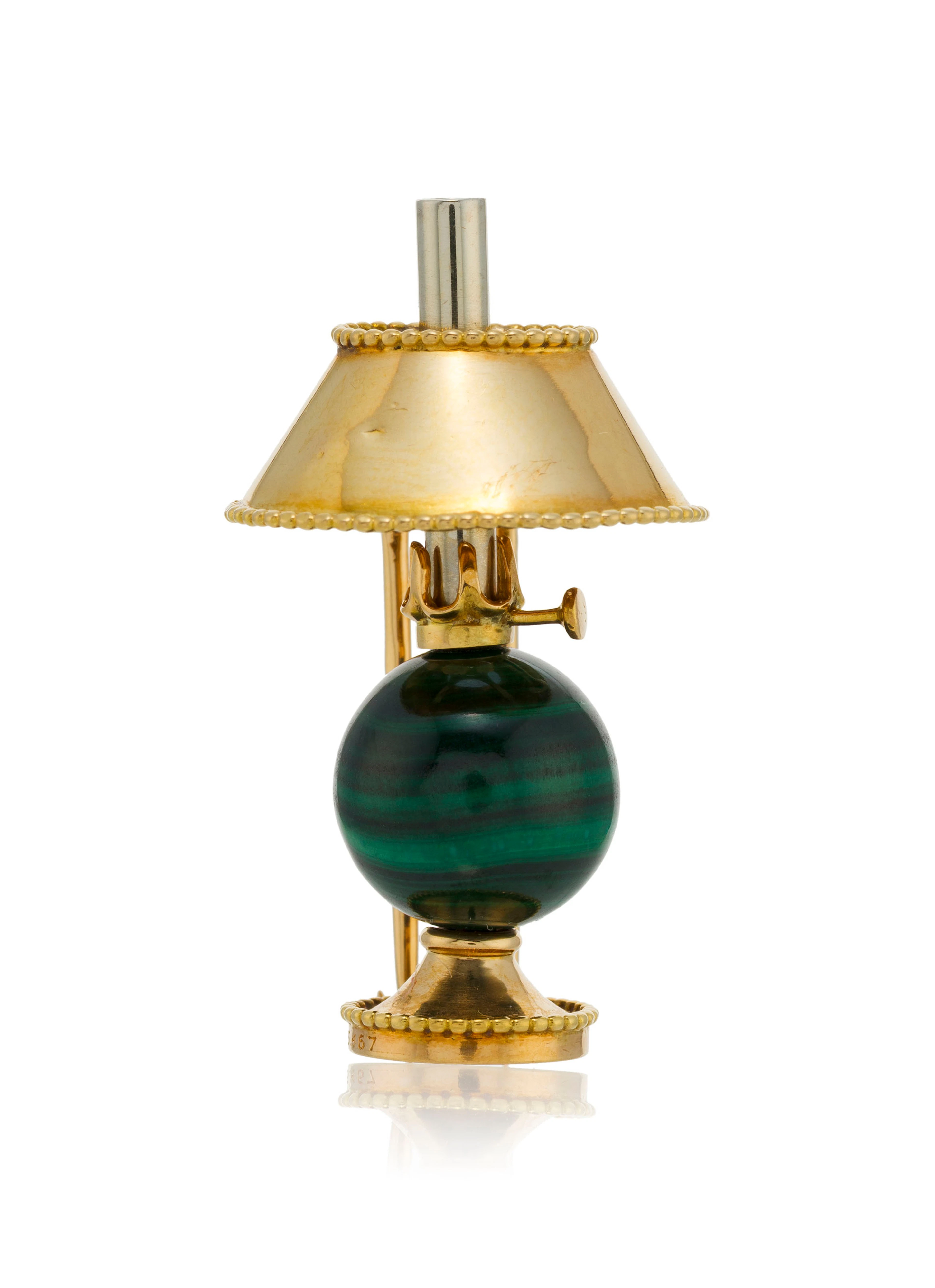 Mellerio, broche lampe à huile années 1940-50 2 ors 750 et bille de