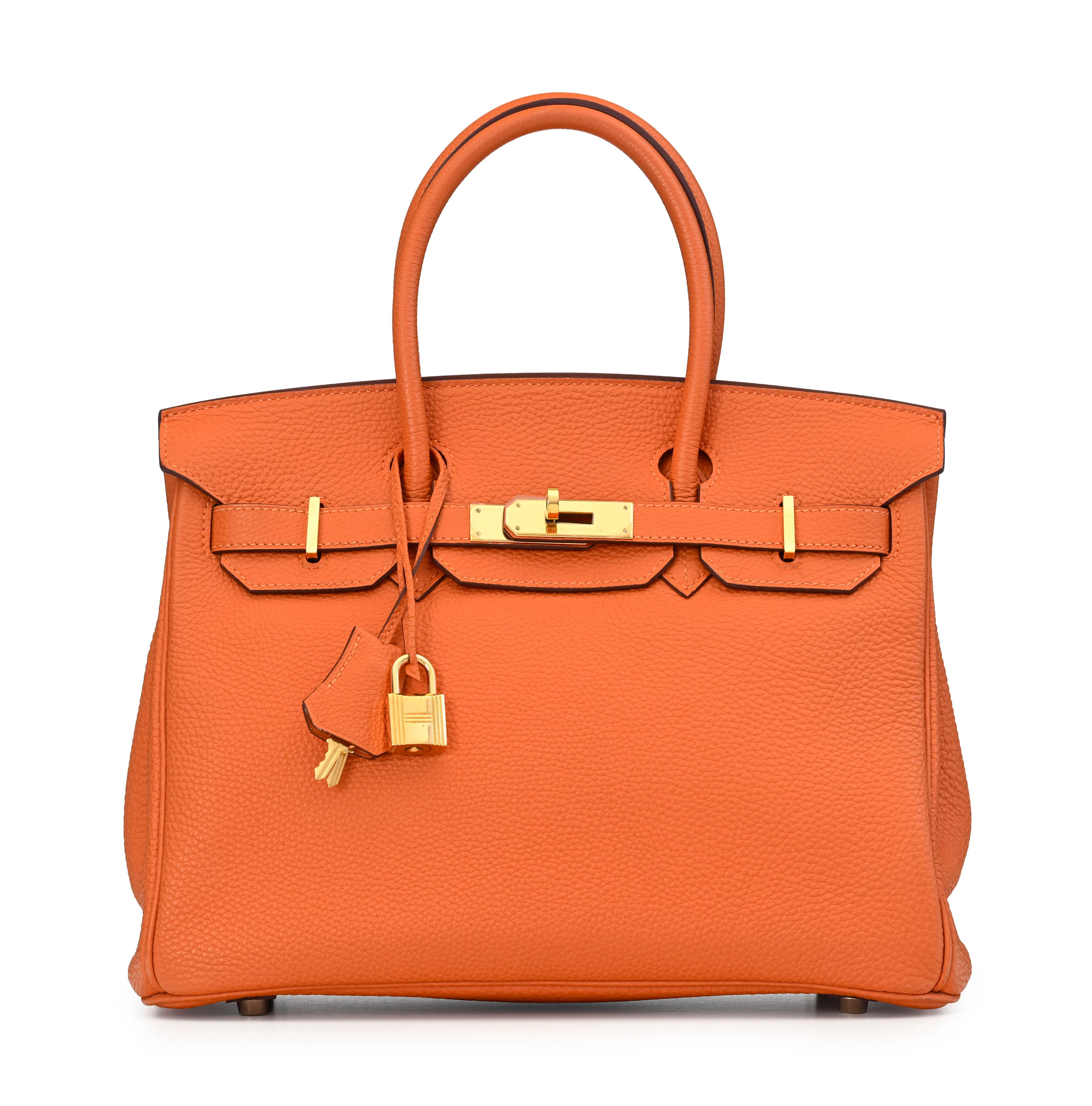 Hermès, sac Birkin 30 en cuir Togo orange, année 2009, bouclerie plaquée