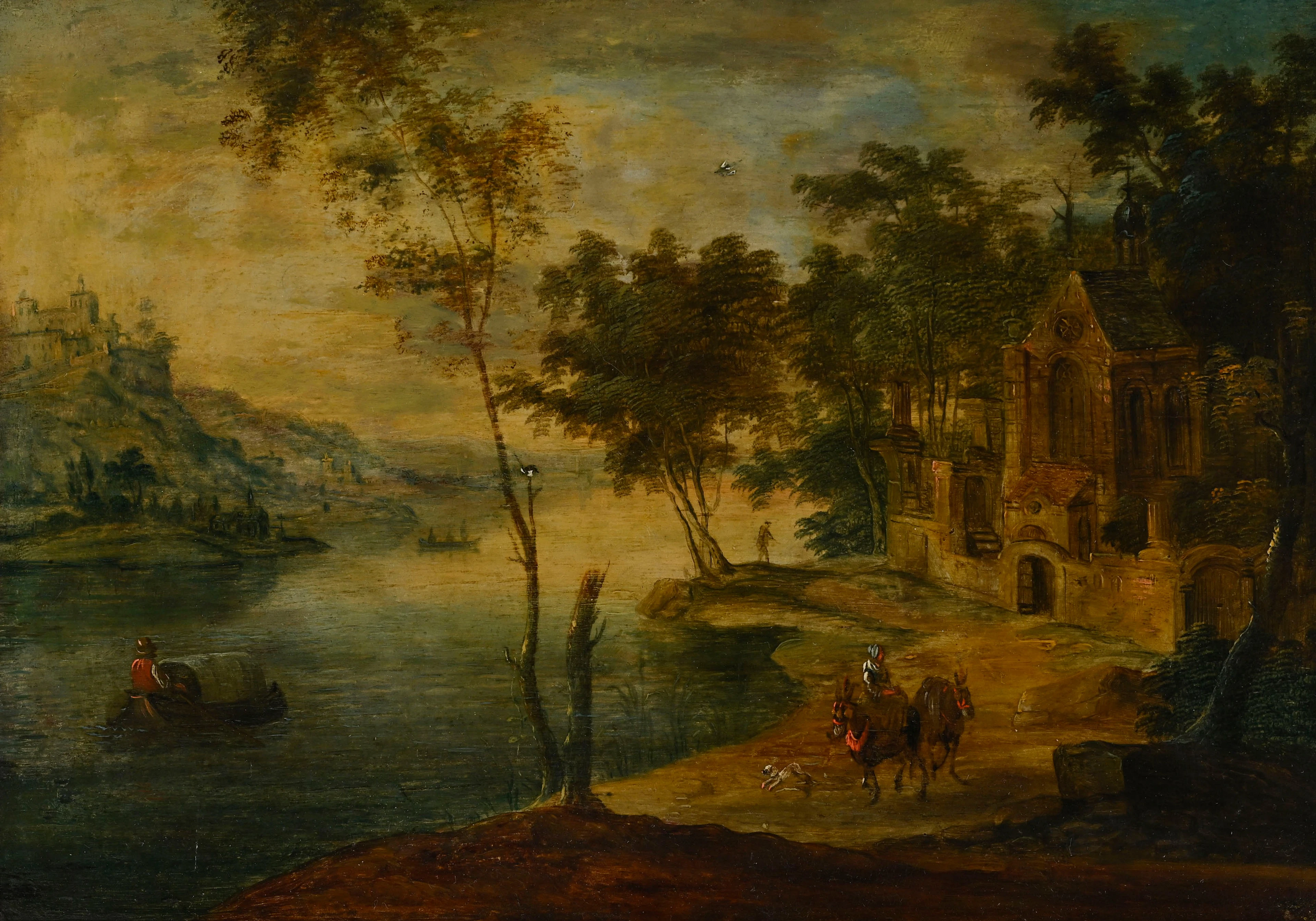 Herman Saftleven (1609-1685), école de, Paysage lacustre animé, XVIIe