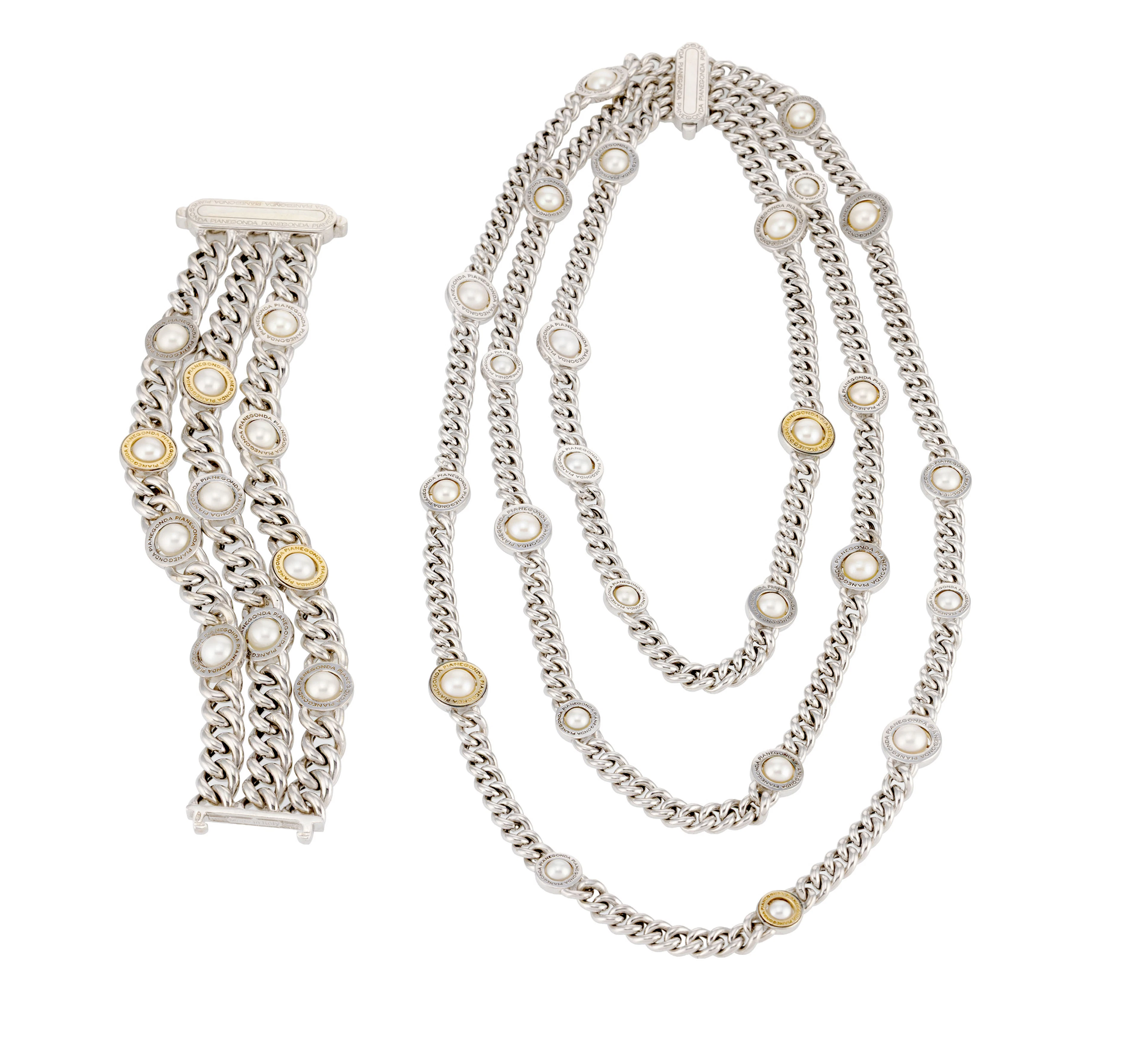 Pianegonda, ensemble composé d'un bracelet et d'un collier en argent