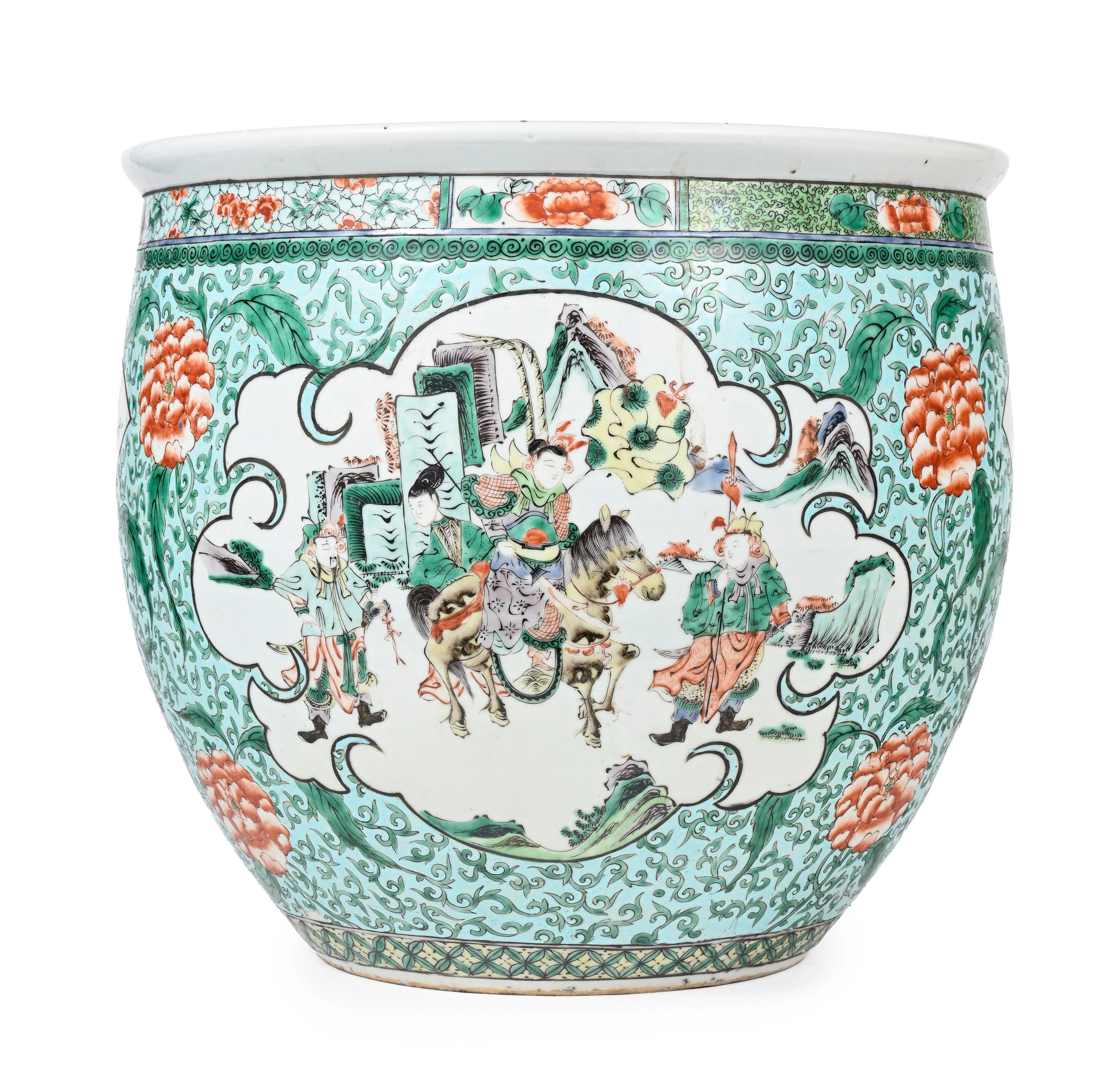 Cache-pot en porcelaine famille verte, Chine, dynastie Qing, décor