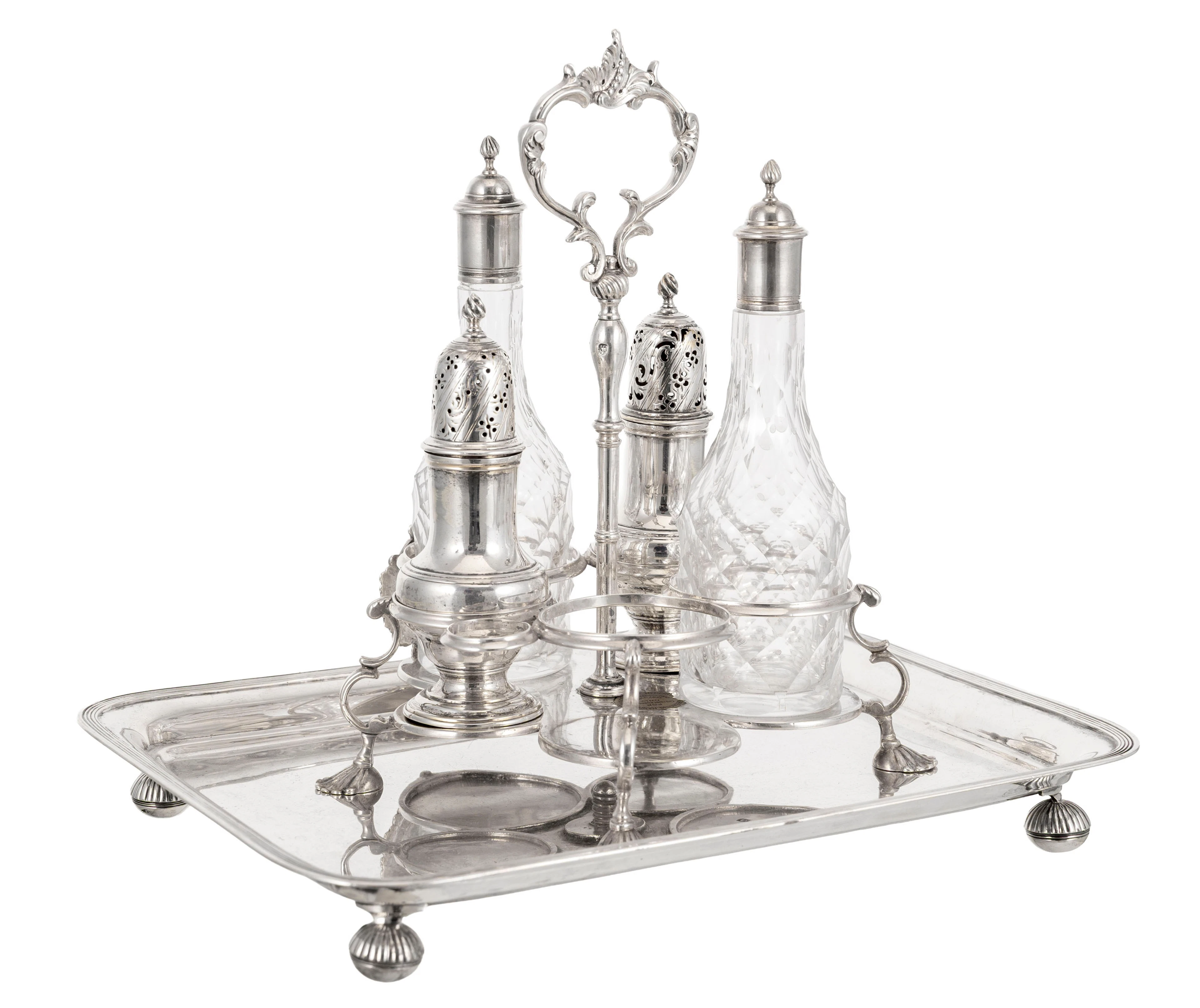 Ensemble d'1 nécessaire à condiments en argent et verre, Londres