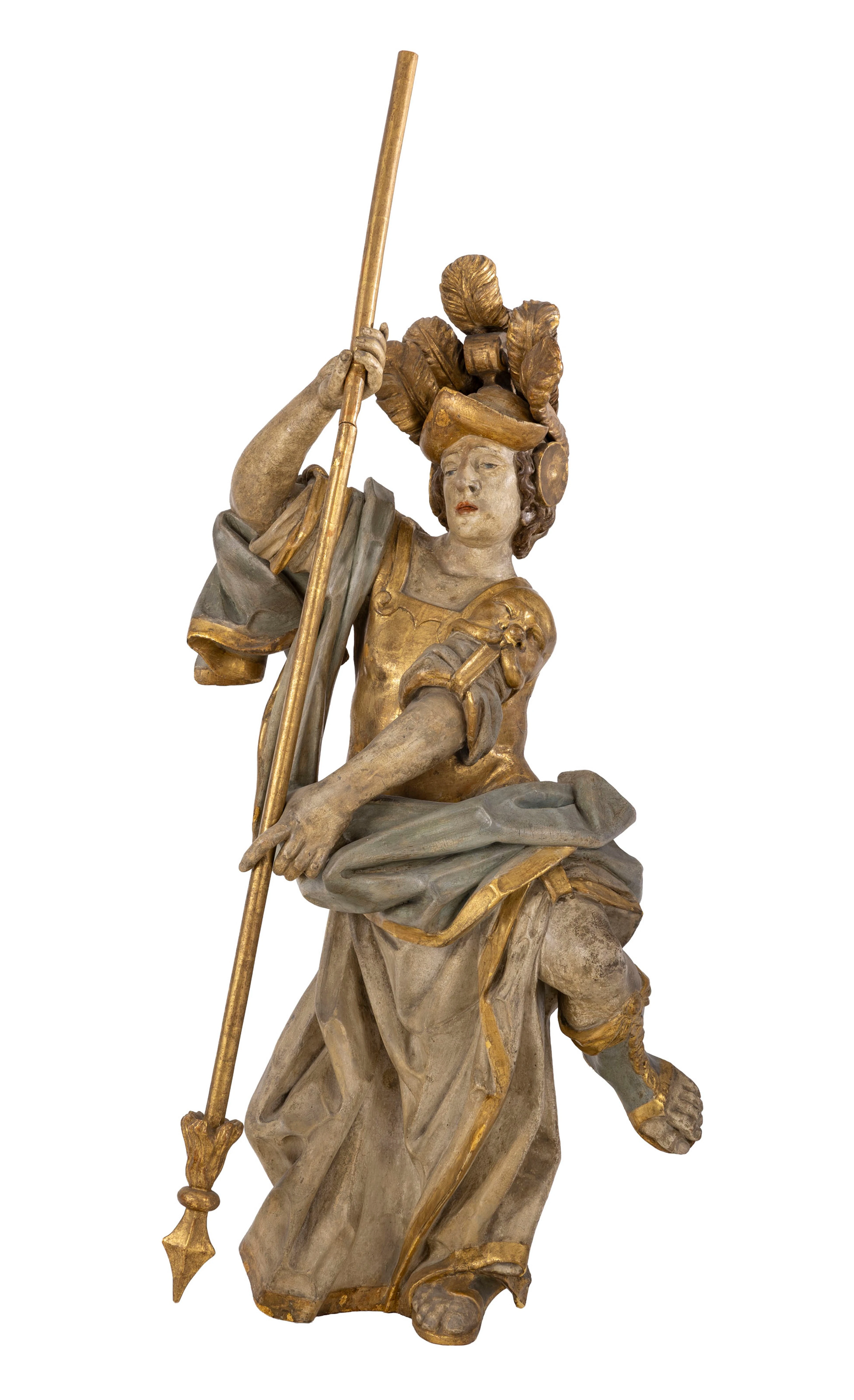Saint guerrier, probablement saint Georges, sculpture murale en bois