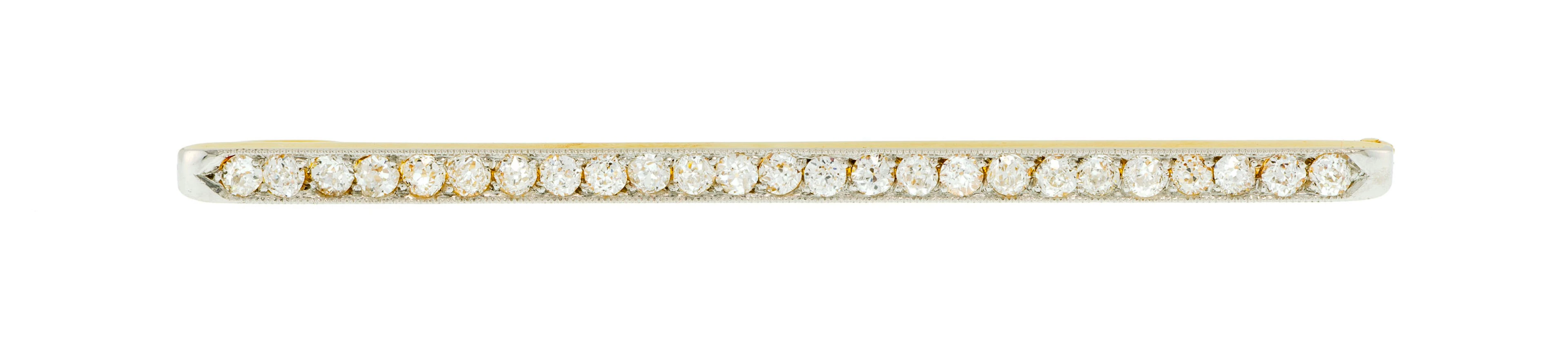 Broche barrette XIXe s., 2 ors 750 sertie d'une ligne de diamants