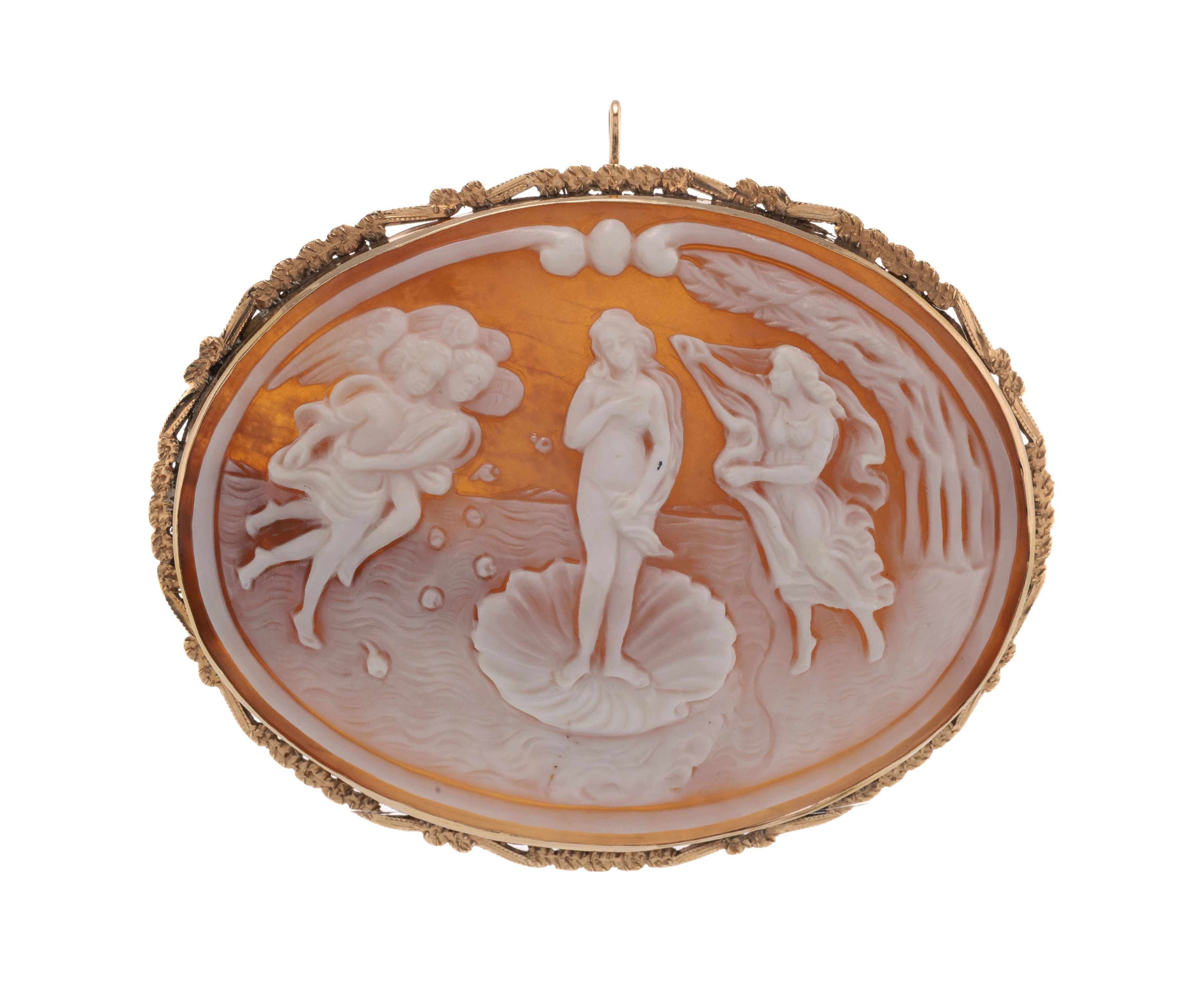 Broche-pendentif XIXe s., or 750 décoré d'une frise entourant un camée