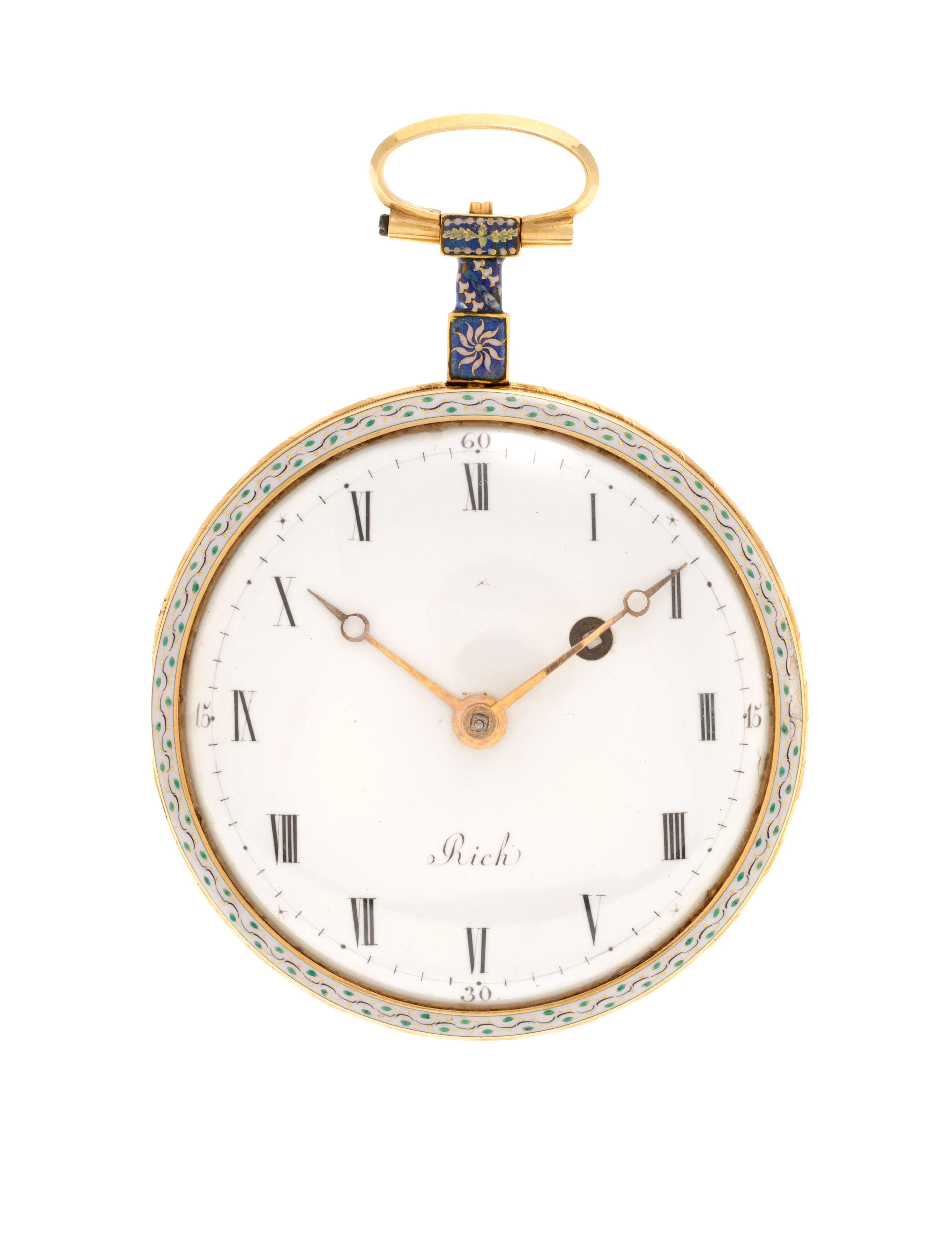 Rich, montre de poche à coq en or et émail polychrome ornée d'une