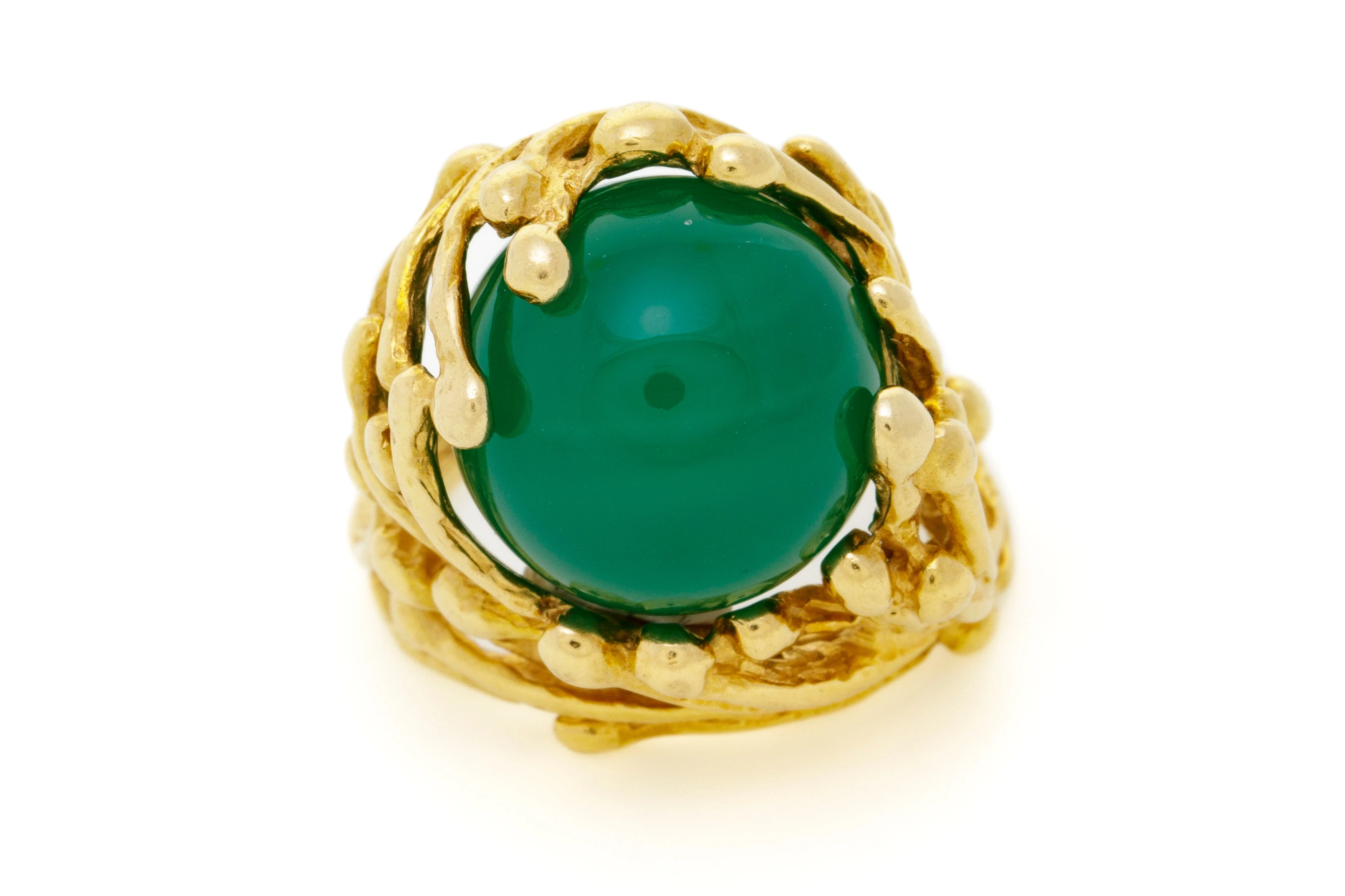 Gilbert Albert, bague or 750 stylisant un motif végétal et ses 8 billes