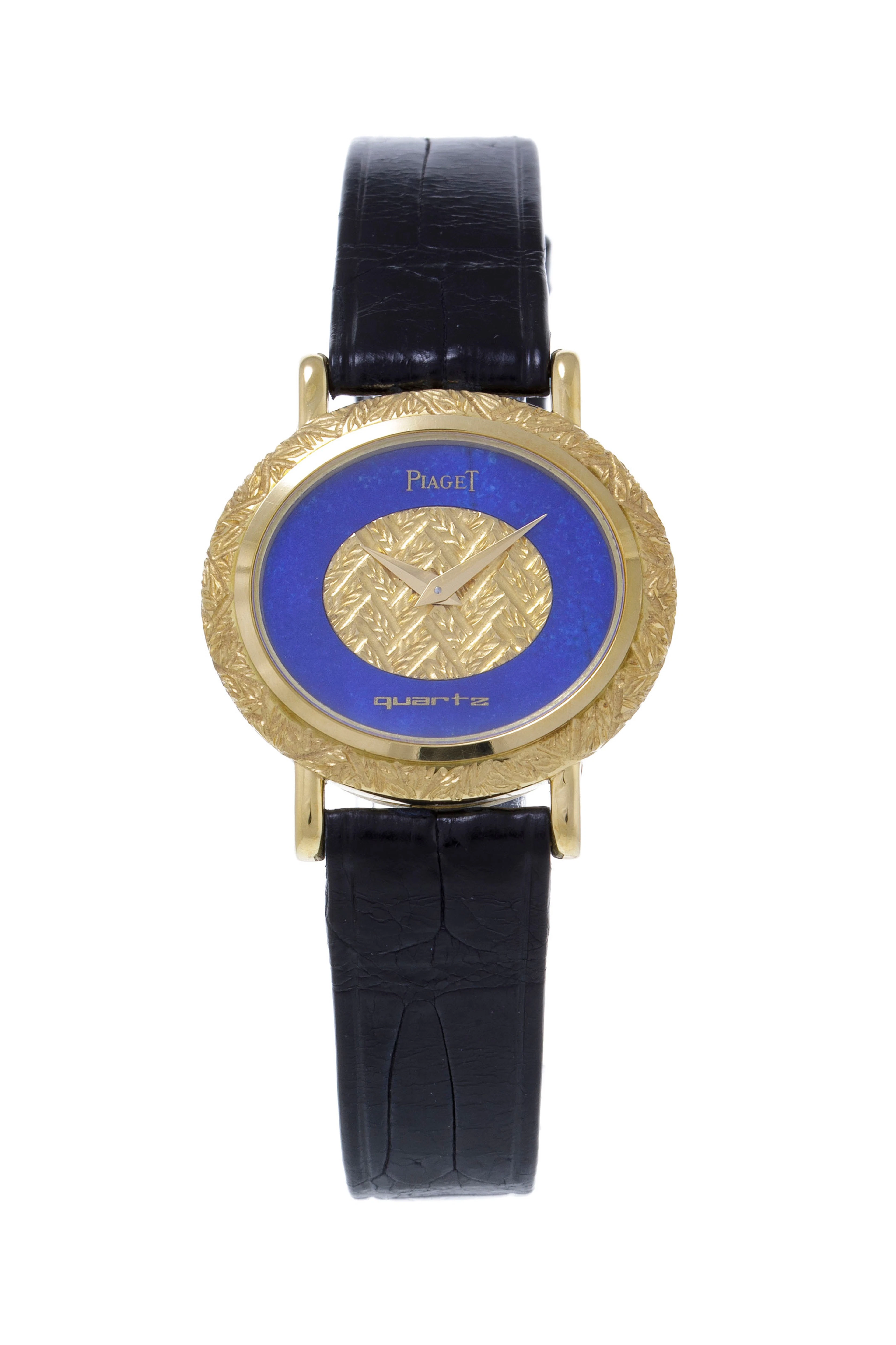 Piaget, réf. 7302, montre en or 750 texturé ornée d'un cadran en lapis-lazuli
