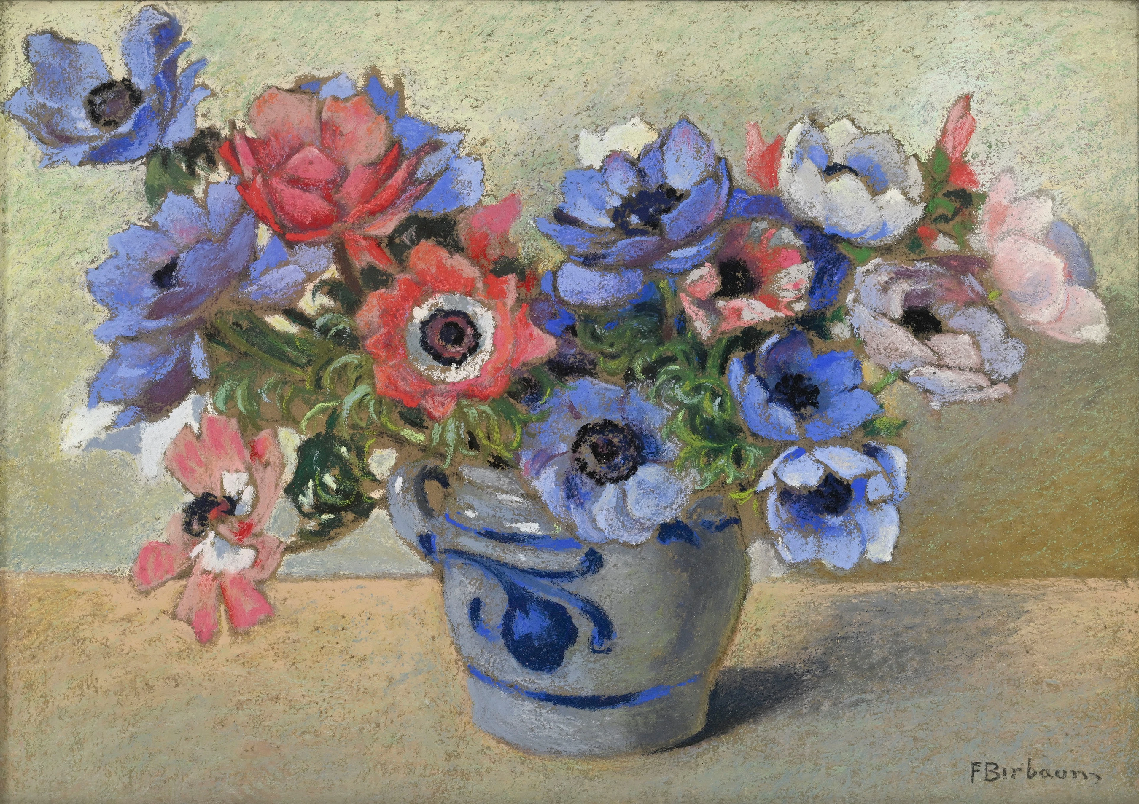 François Birbaum (1872-1947), Nature morte au bouquet d'anémones