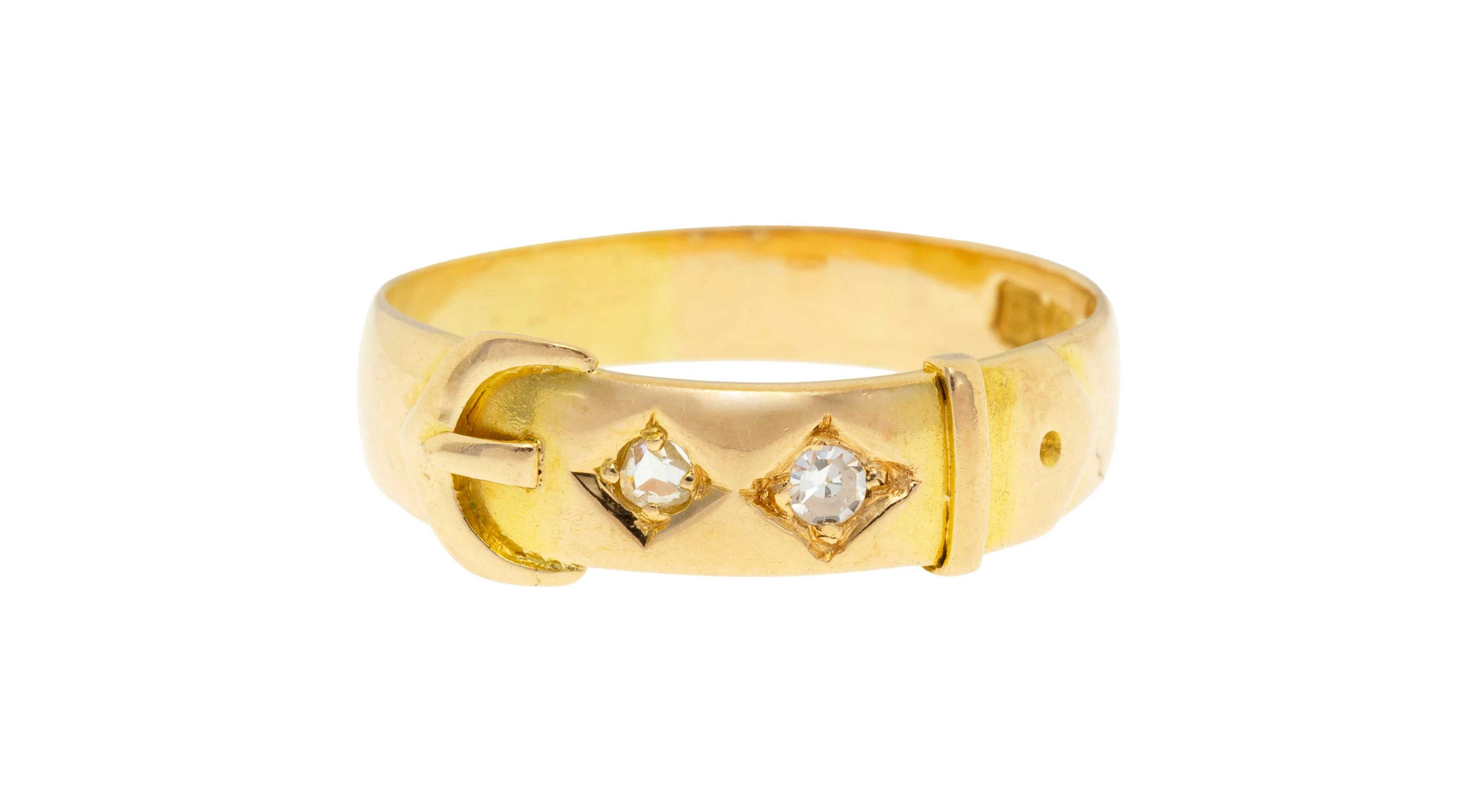 Bague ceinture début XXe s., en or 585 sertie de deux diamants taille