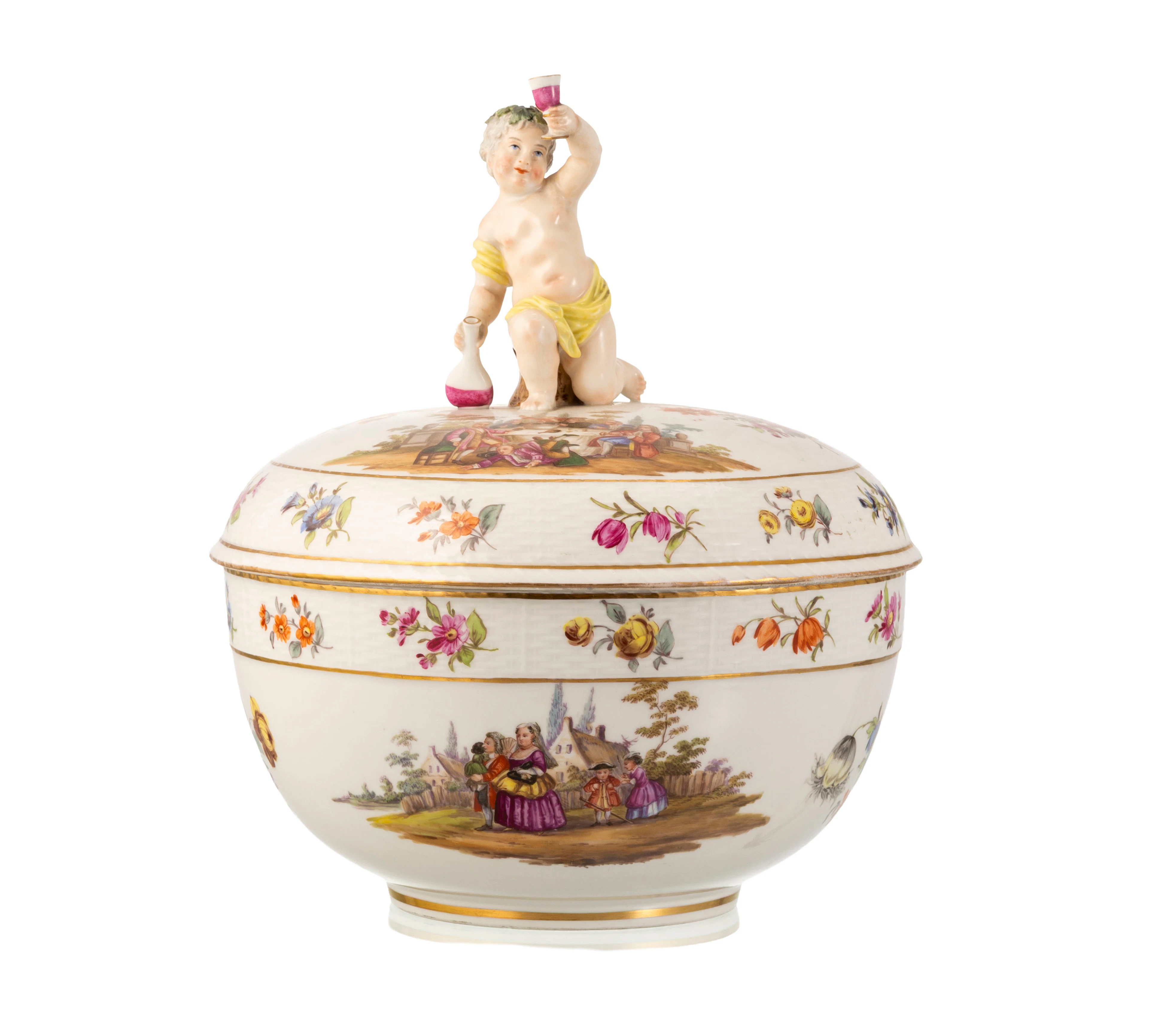 KPM. Soupière en porcelaine, XIXe s., à décor polychrome de fleurs