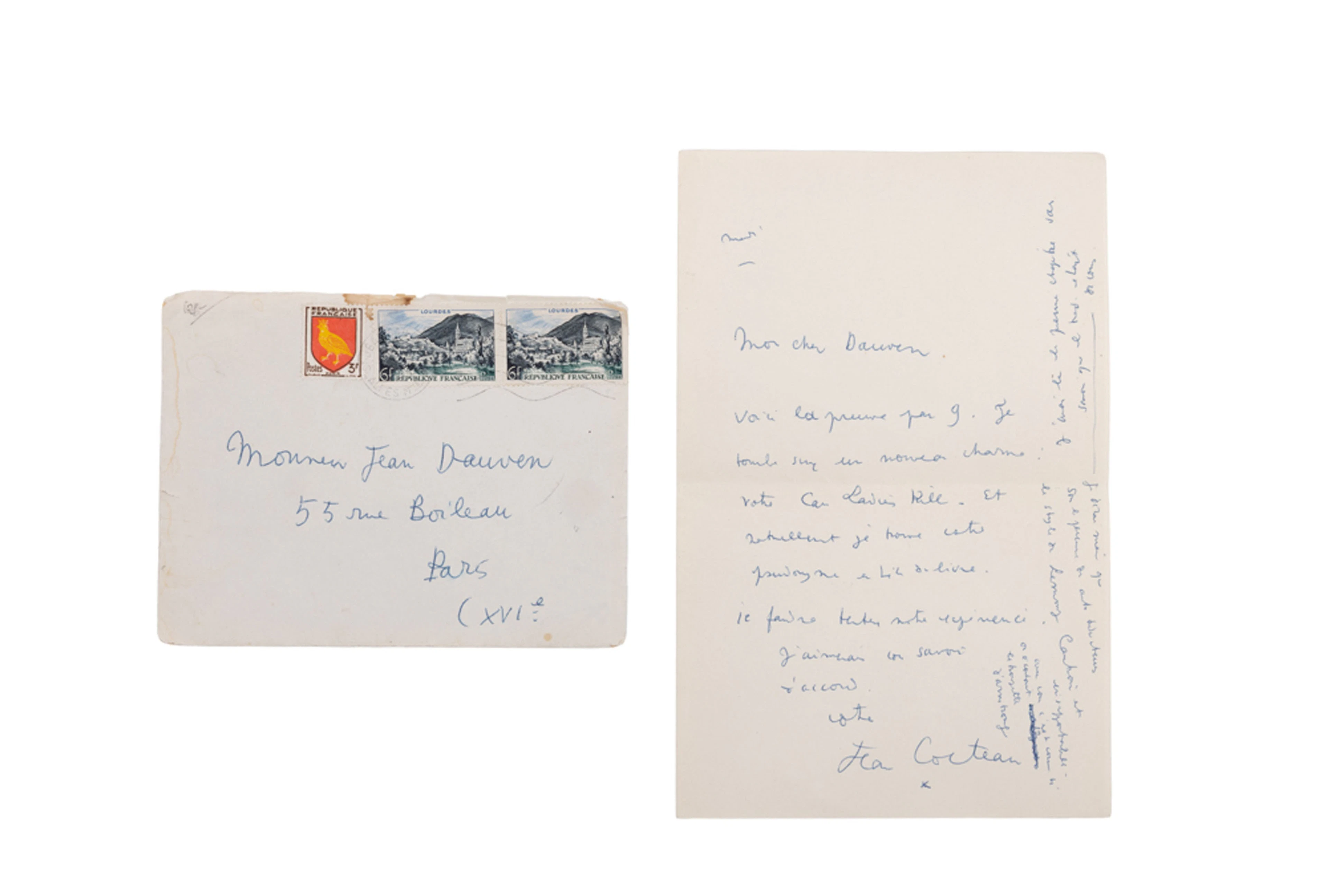 COCTEAU (Jean). Lettre autographe au stylo bille signée « Jean Cocteau