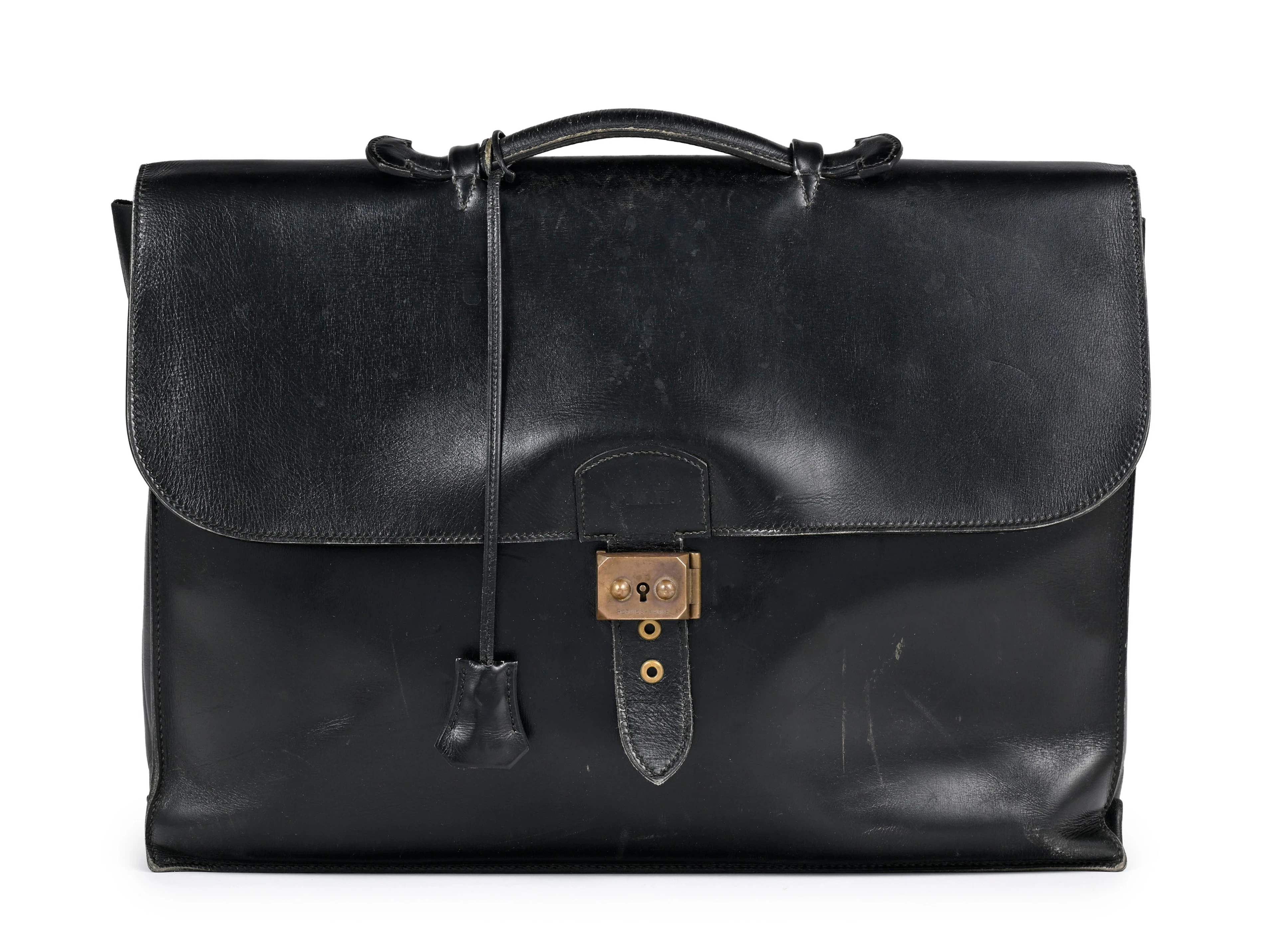 Hermès, sac à dépêches vintage en cuir box noir, année 1985, double
