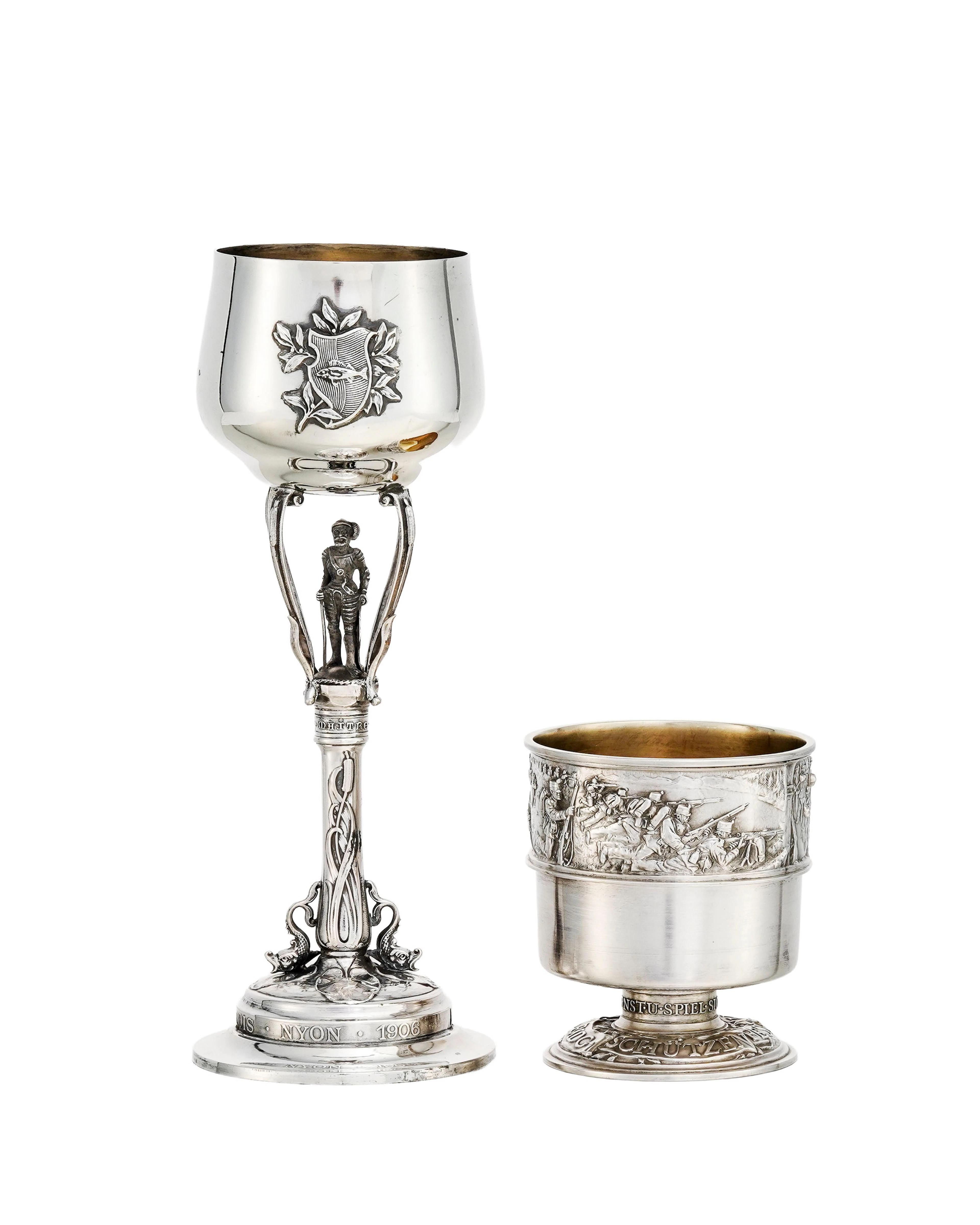 Ensemble de 2 coupes de tir en argent 800, XXe s.,1 du "Tir Cantonal