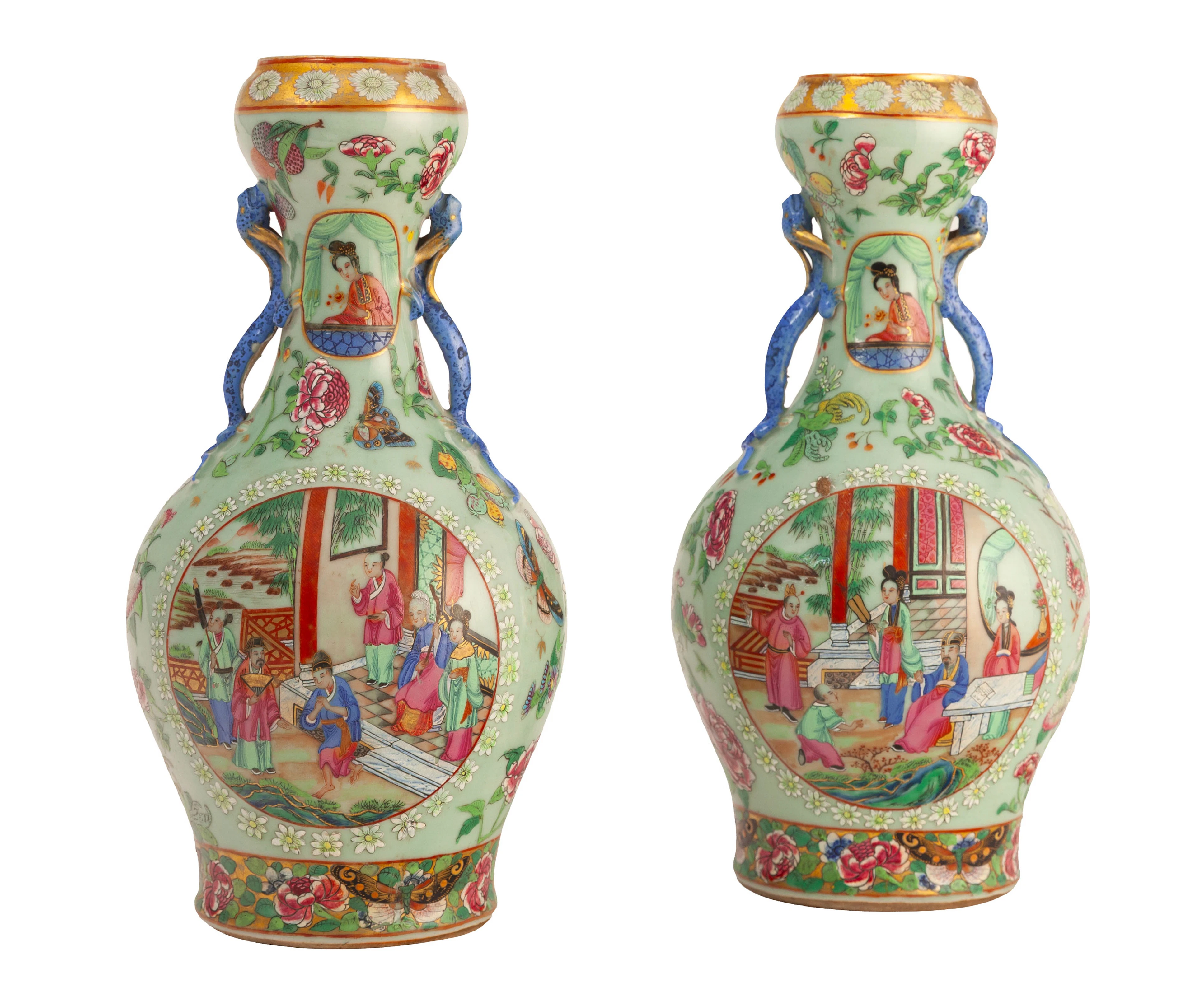 Paire de vases suantouping e_n porcelaine "Rose Medallion" sur fond