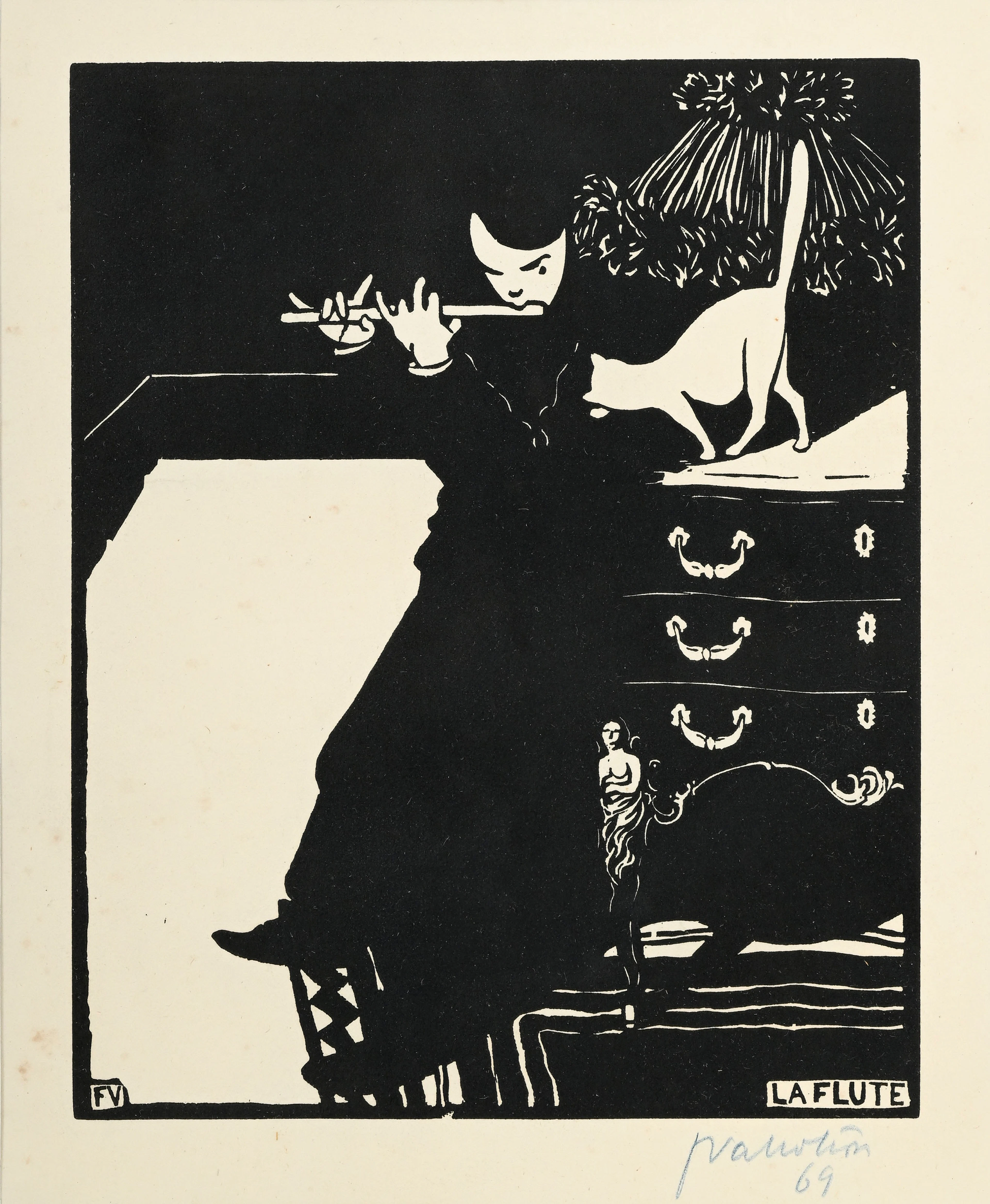 Félix Vallotton (1865-1925), "La flûte", 1896, bois gravé, monogrammé
