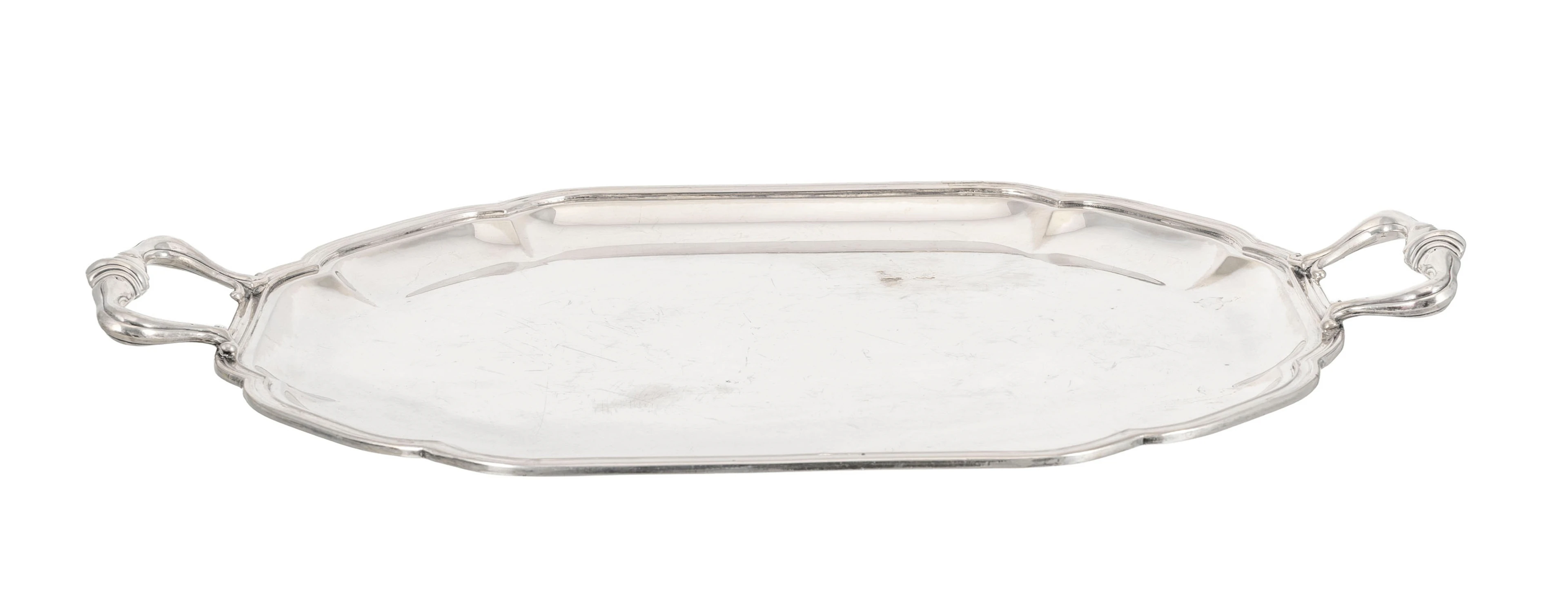 Plateau de service à anses ovale festonné en argent 800, Italie, XXe