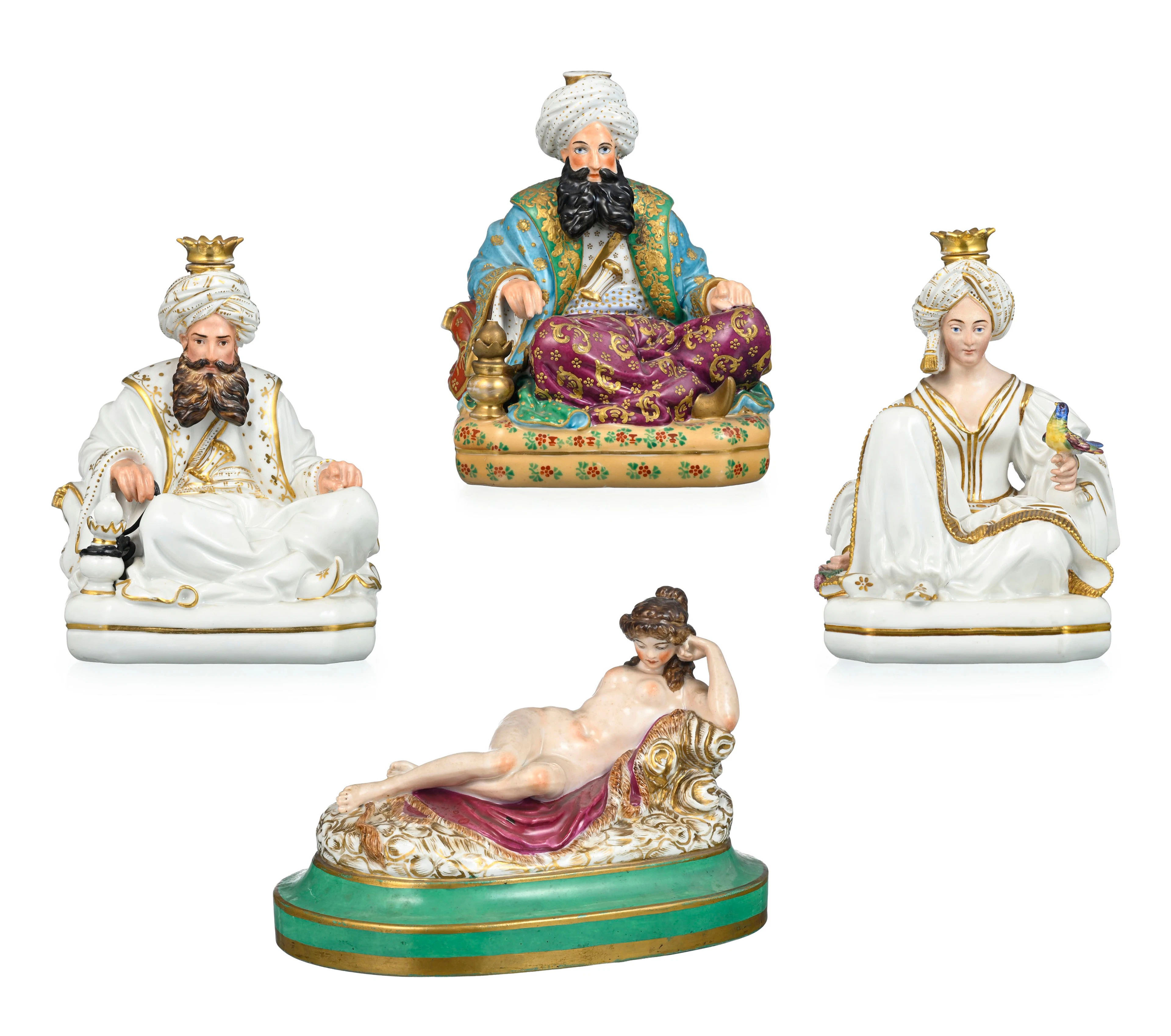 Jacob Petit. Ensemble de 3 flacons figurant 2 sultans, 1 sultane et