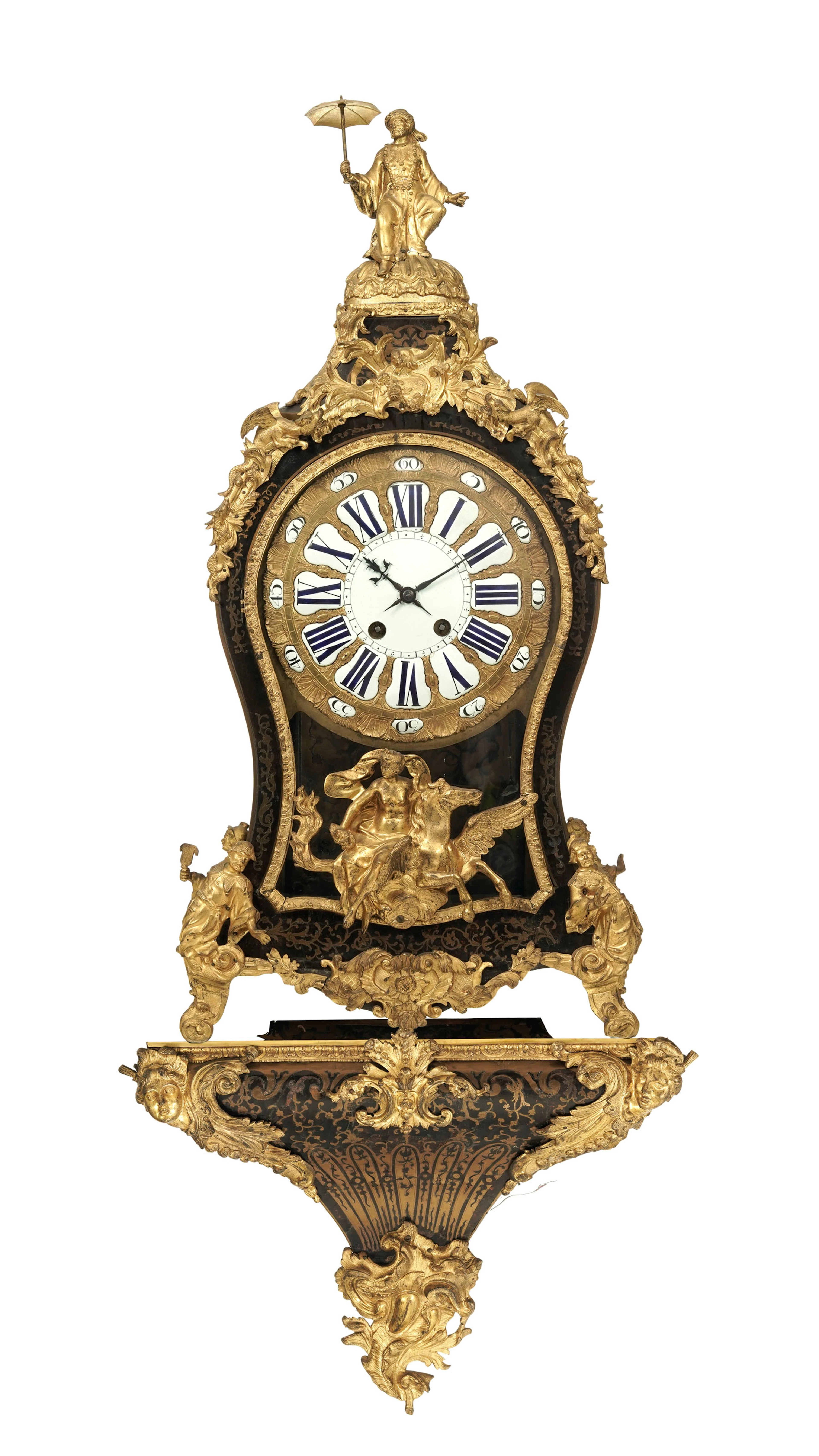 Cartel d'applique d'époque Régence, en marqueterie Boulle d'écaille