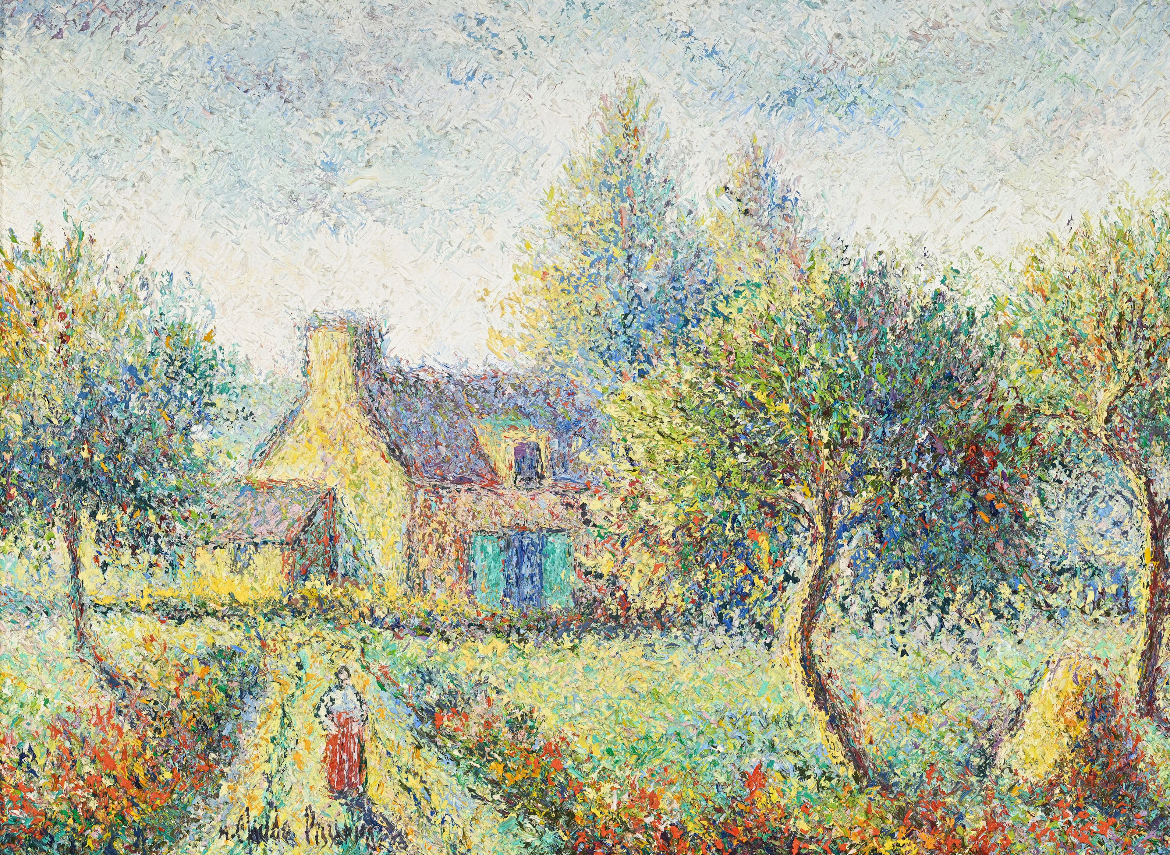 Hugues Claude Pissarro (1935), "Le clos fleuri à Suresnes", huile