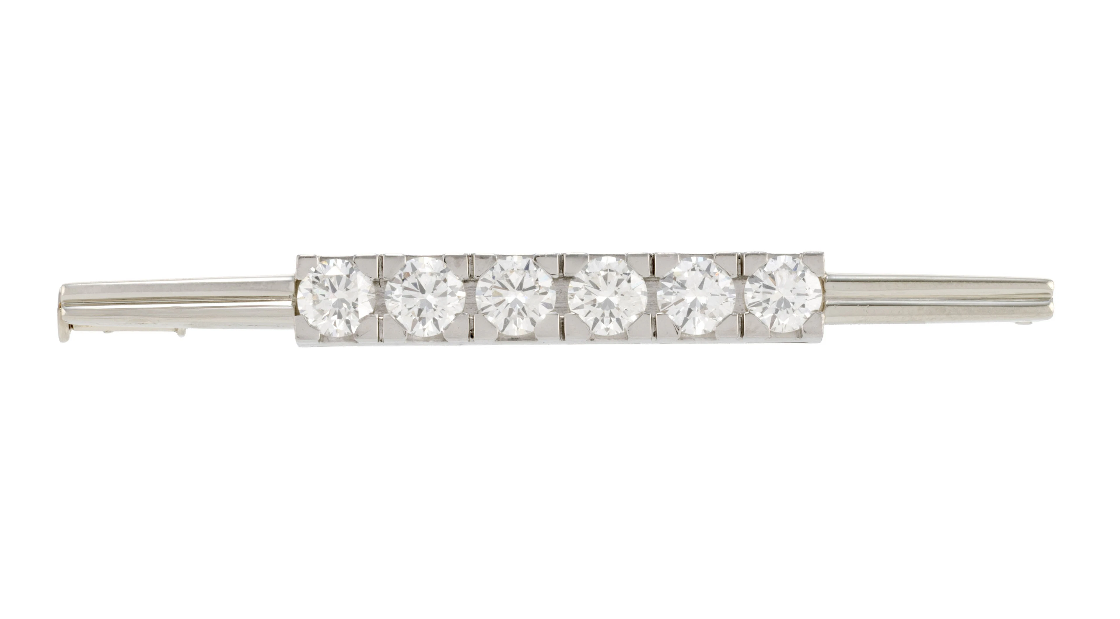 Broche barrette or gris 750 sertie de 6 diamants taille brillant (total