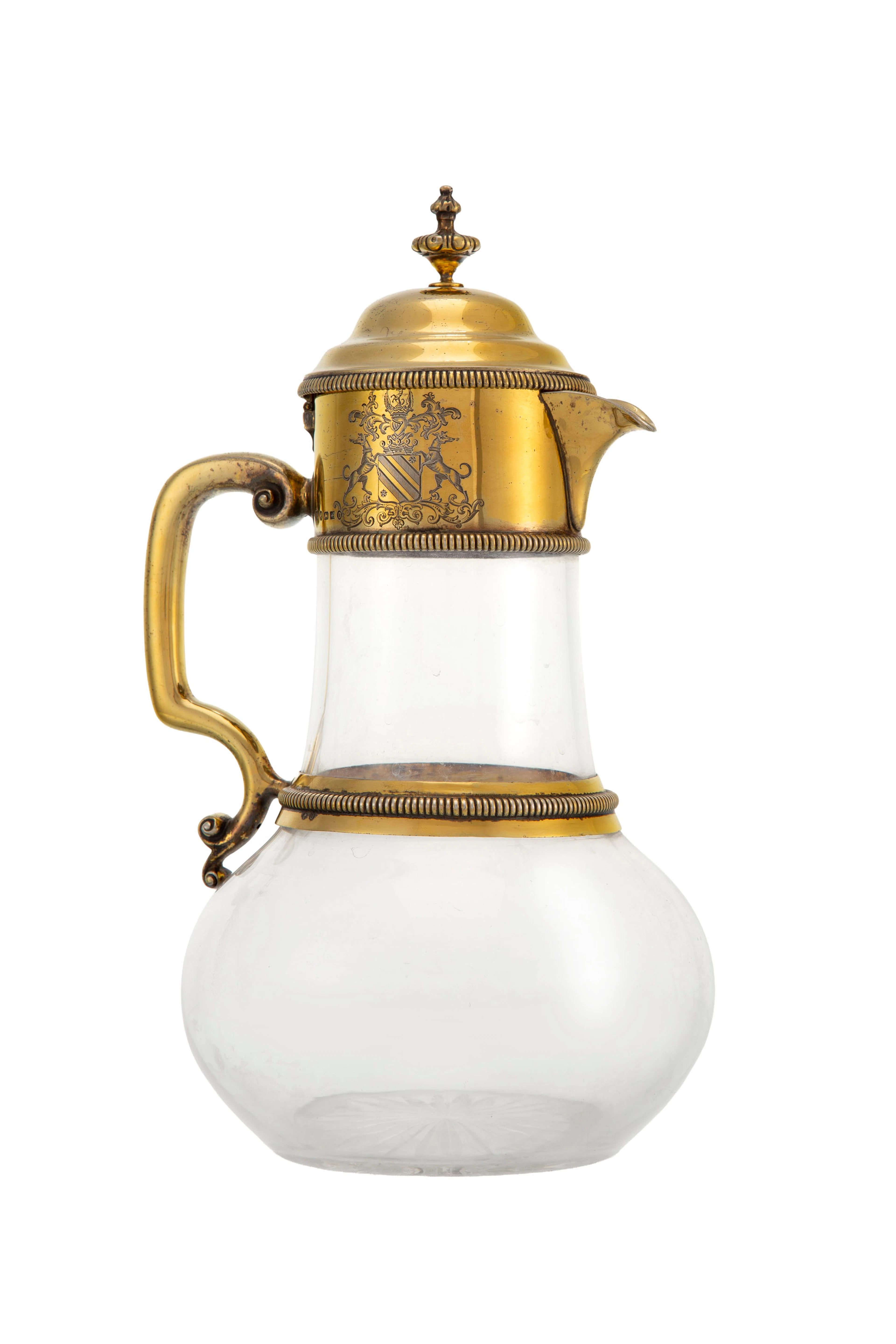 Pichet d'époque Victorienne en verre et monture en vermeil, par Elkington