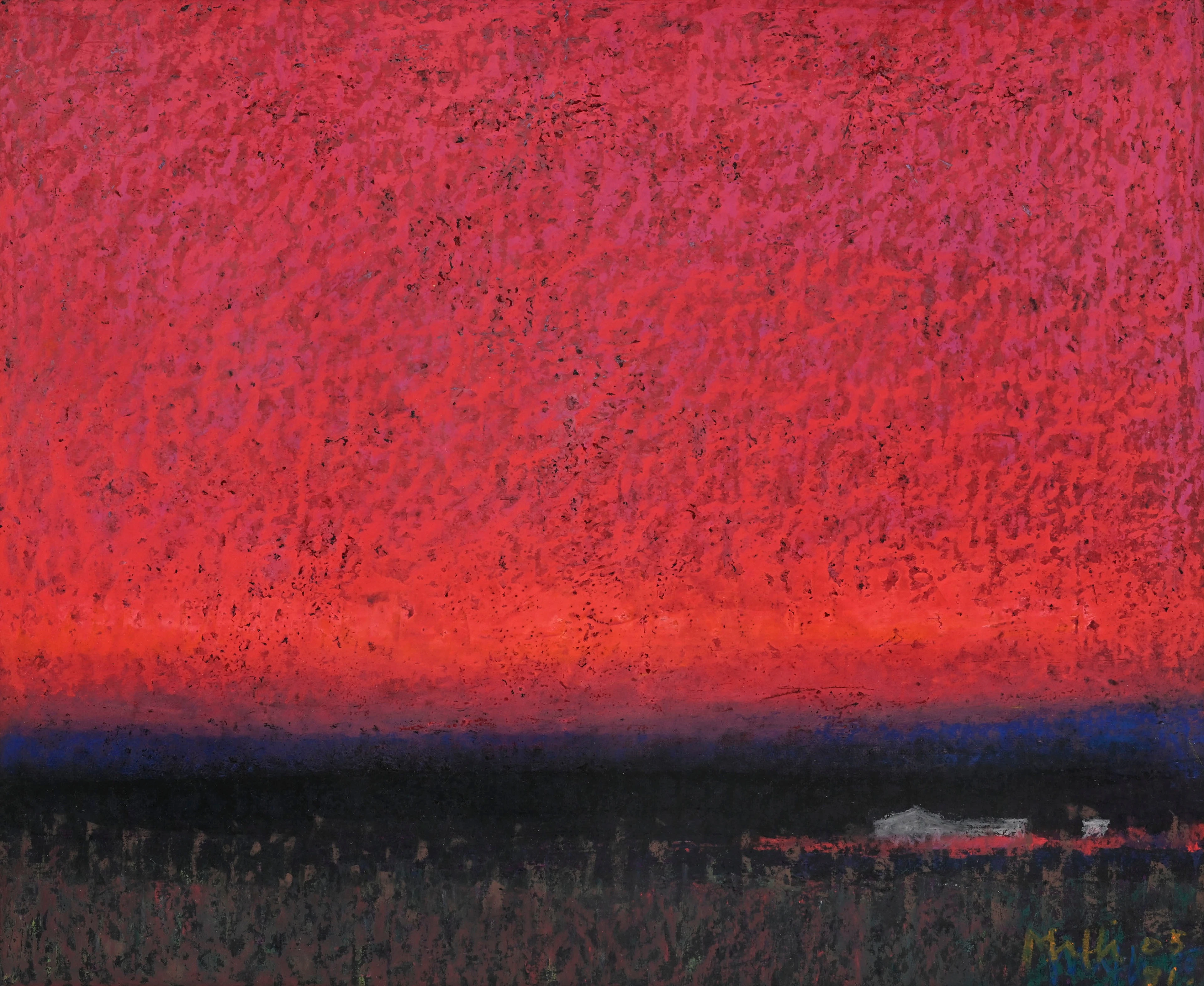 Walter Mafli (1915-2017), "Soleil Rouge", 1981, craie grasse sur papier