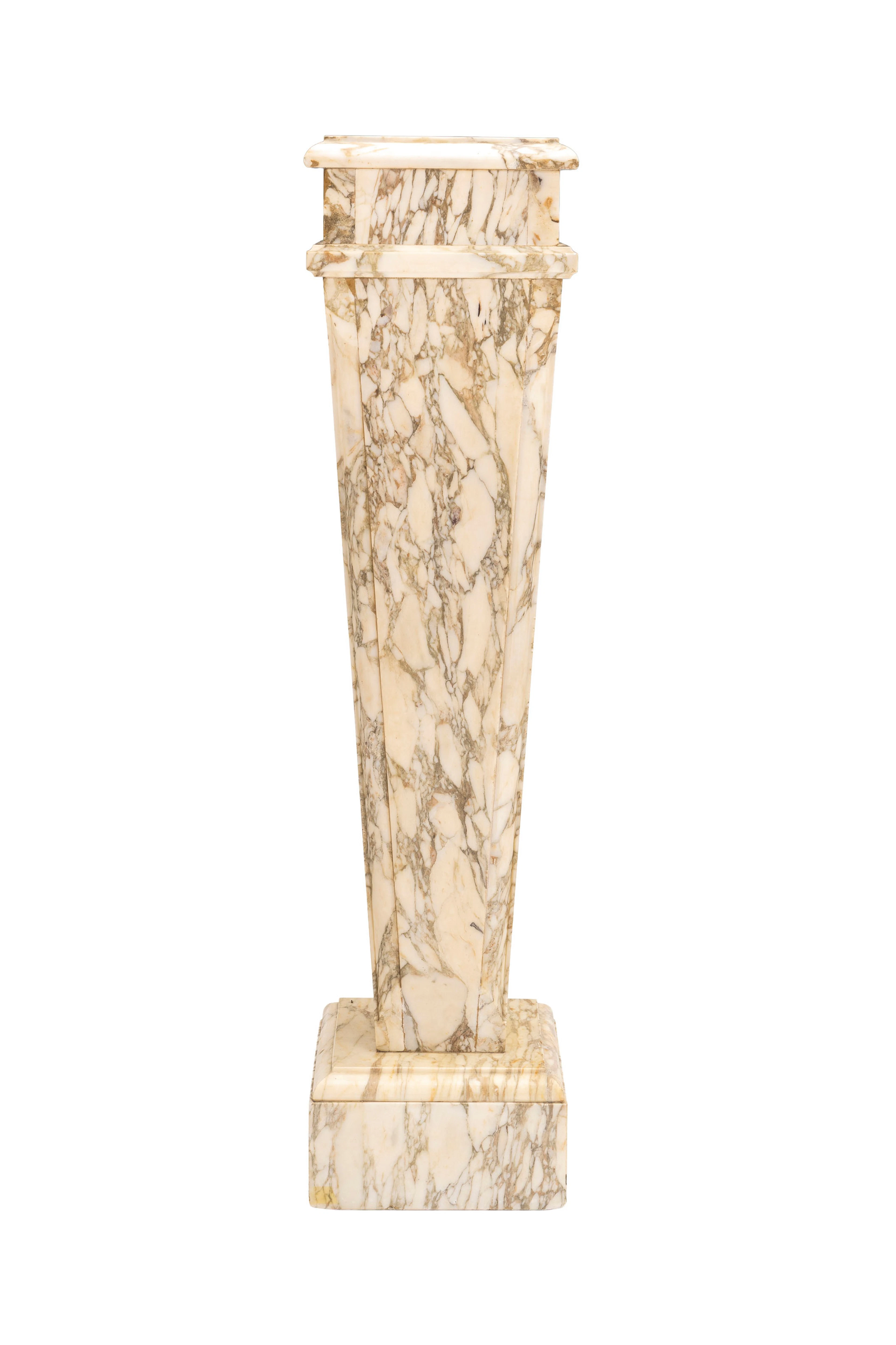 Sellette, XXe s., en placage de marbre blanc veiné gris, h. 109 cm