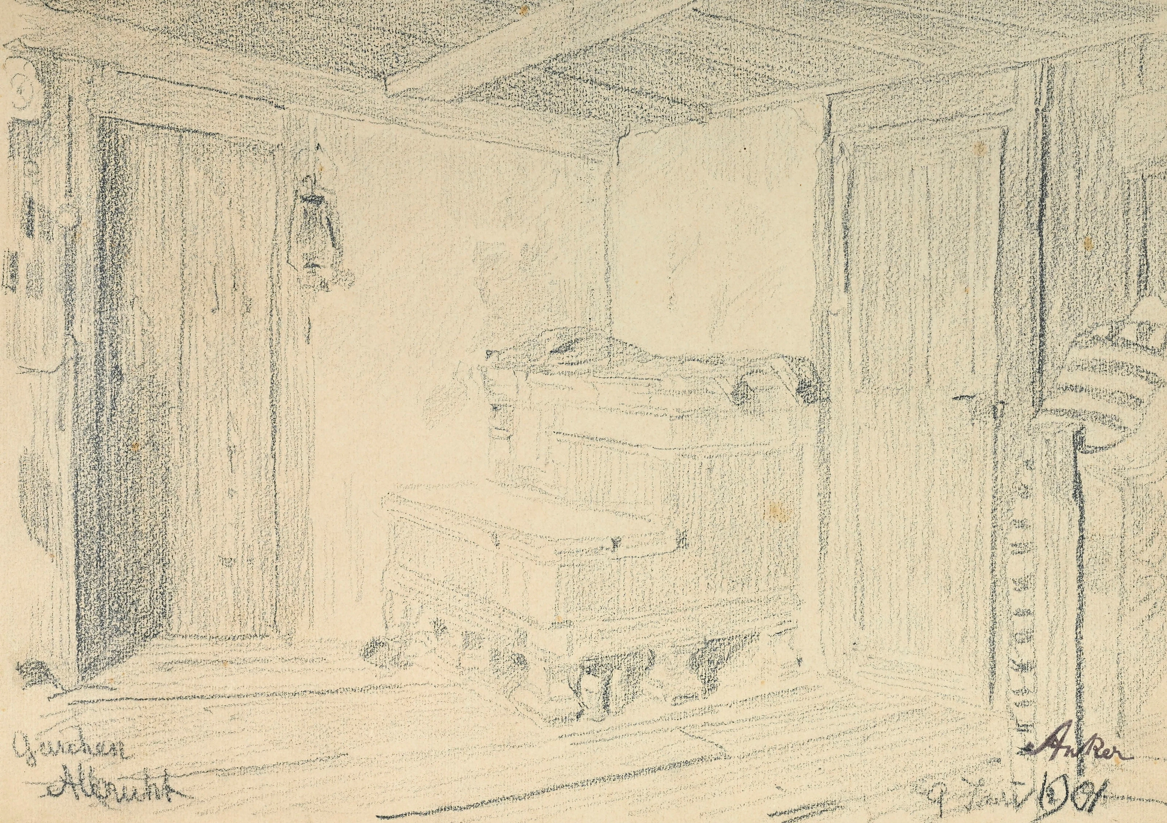 Albert Anker (1831-1910), Intérieur et Portrait de femme, 9 janvier