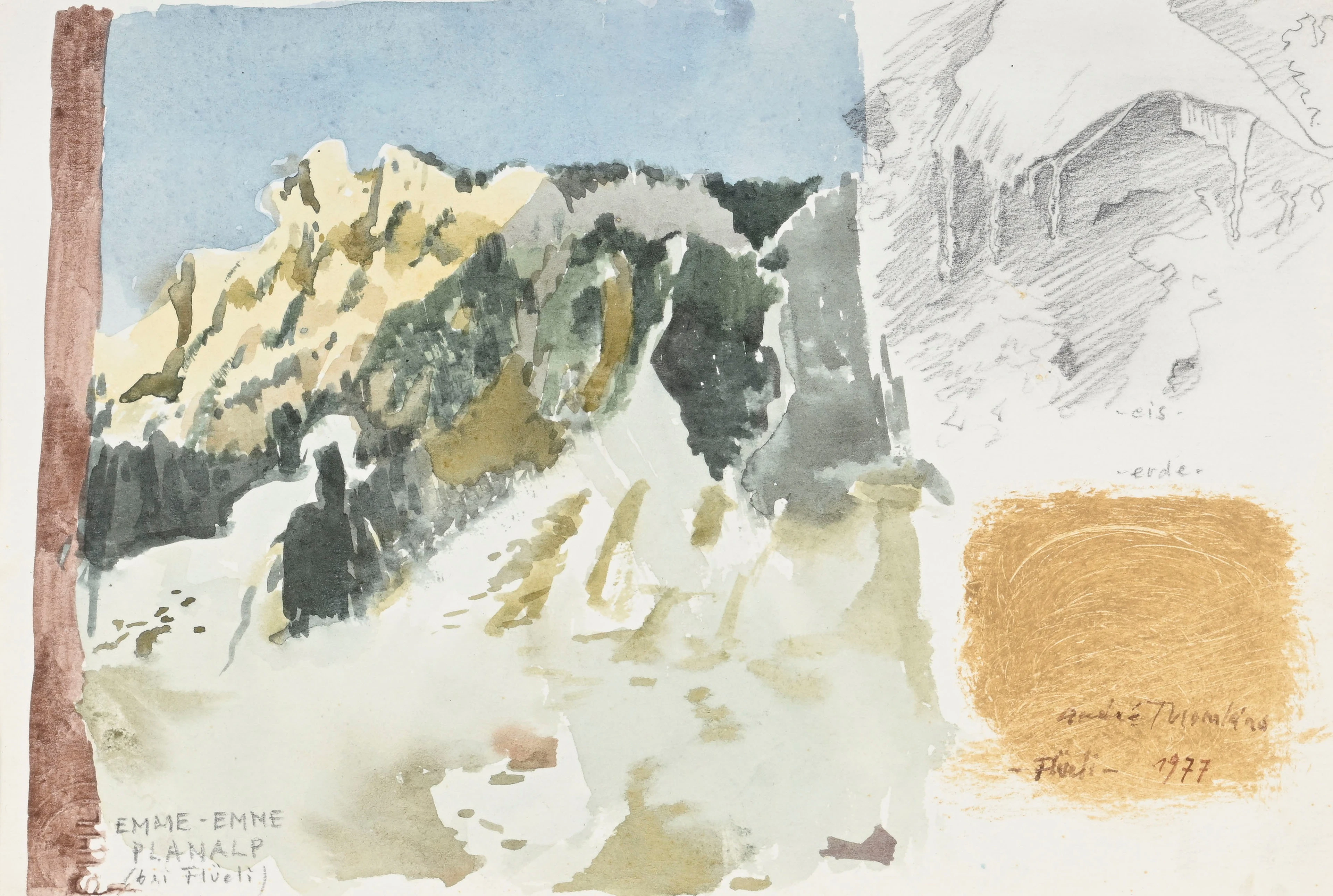 André Thomkins (1930-1985), "Flüeli", 1977, aquarelle et crayon de